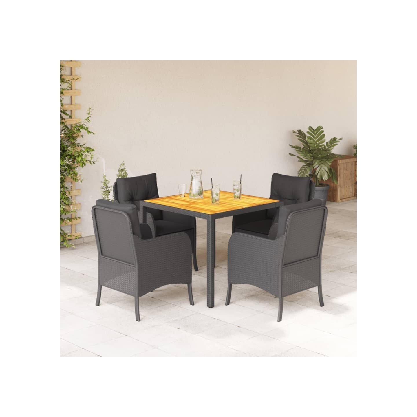 Ensemble à manger de jardin coussins 5pcs Noir Résine tressée