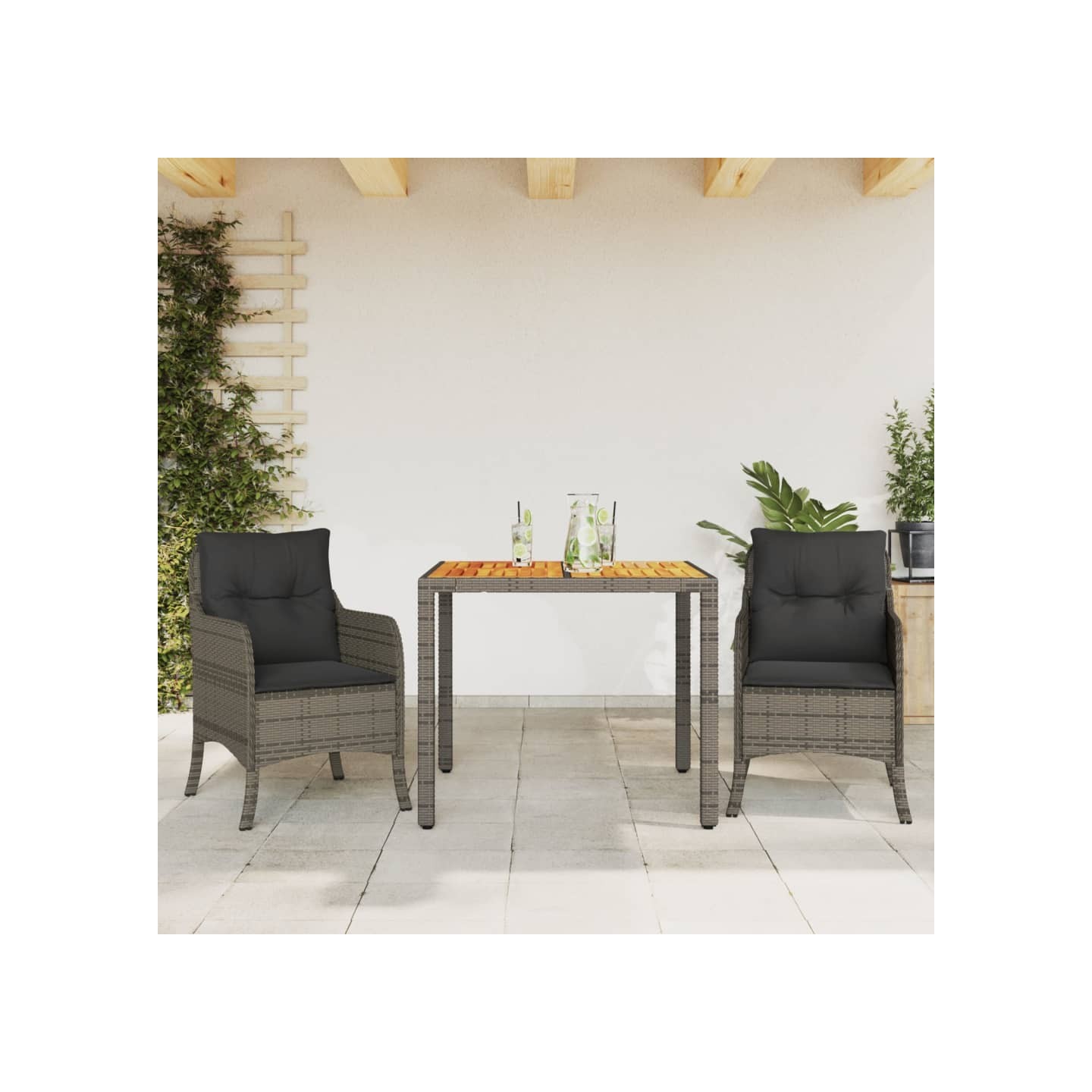 Ensemble à manger de jardin 3 pcs coussins gris résine tressée