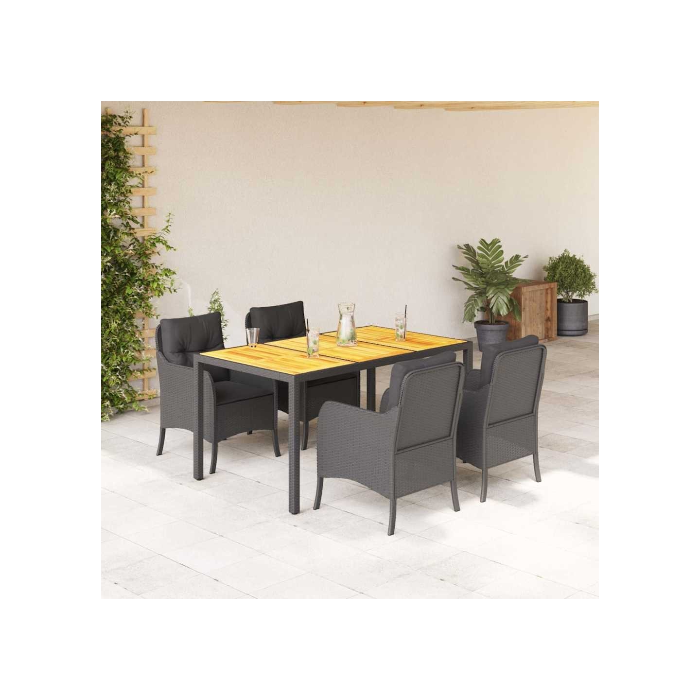 Ensemble à manger de jardin coussins 5pcs Noir Résine tressée