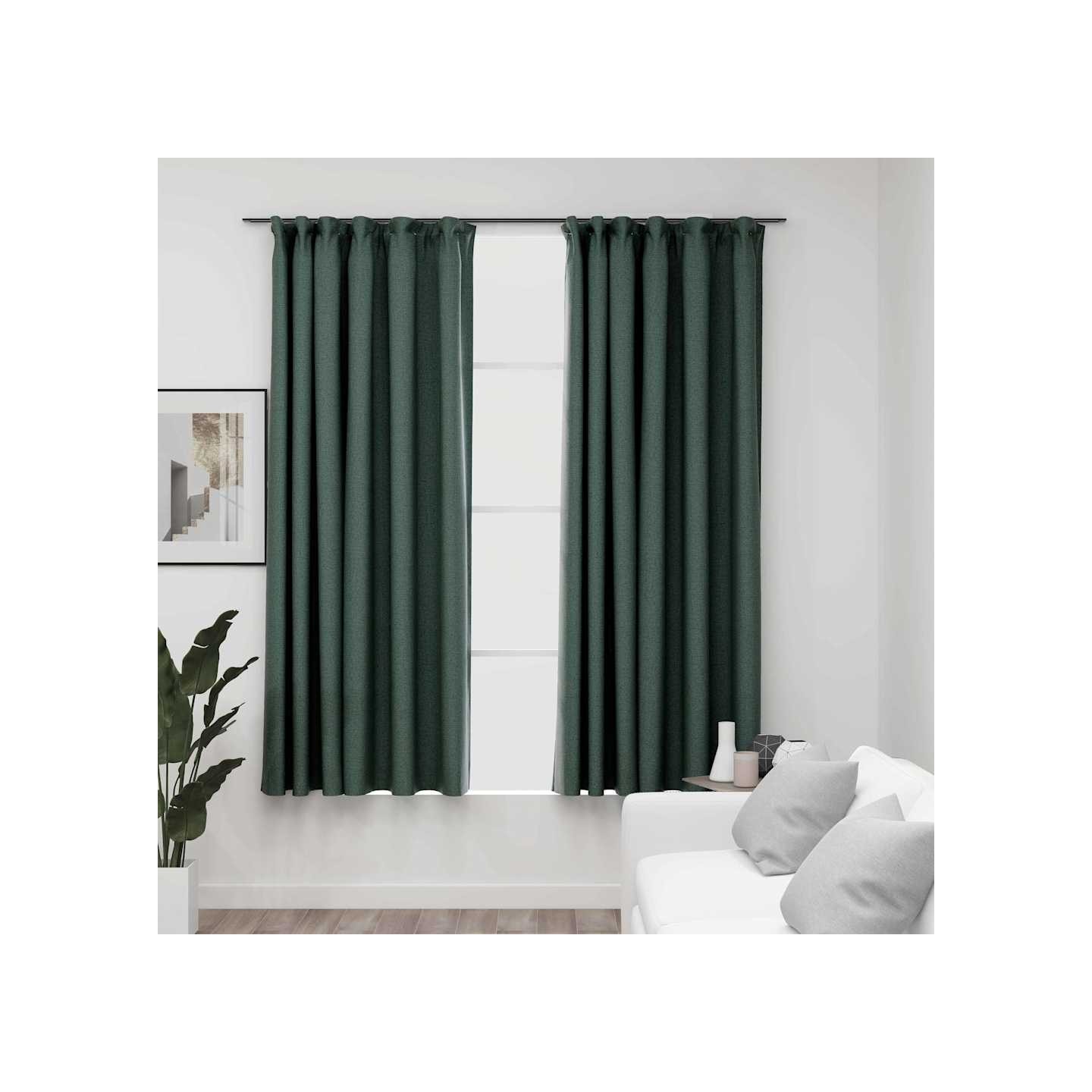 Rideaux occultants aspect lin avec crochets 2pcs Vert 140x175cm