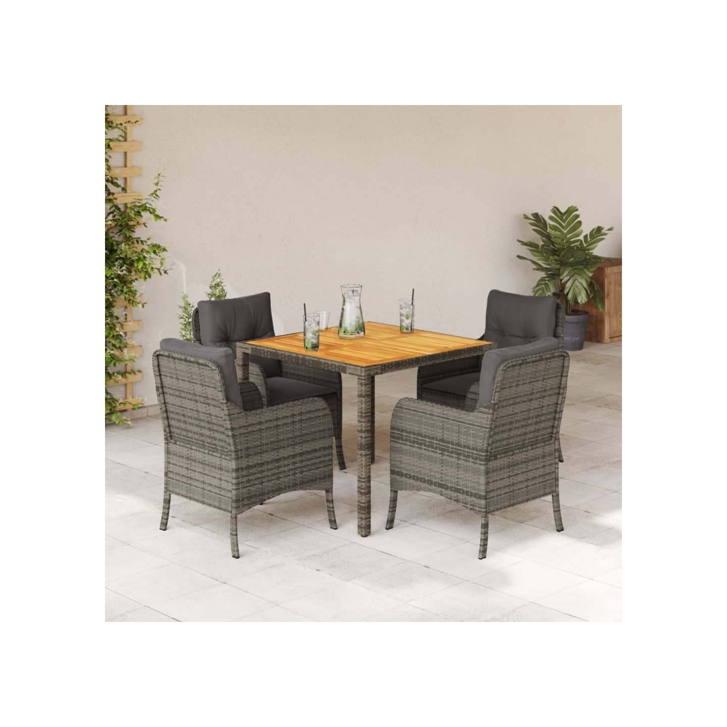 Ensemble à manger de jardin 5 pcs coussins gris résine tressée