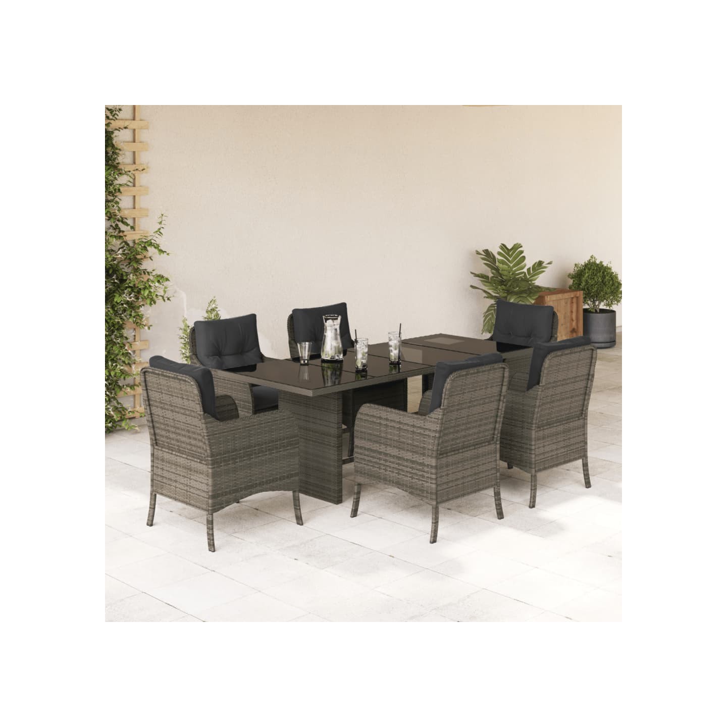Ensemble à manger de jardin et coussins 7 pcs gris rotin