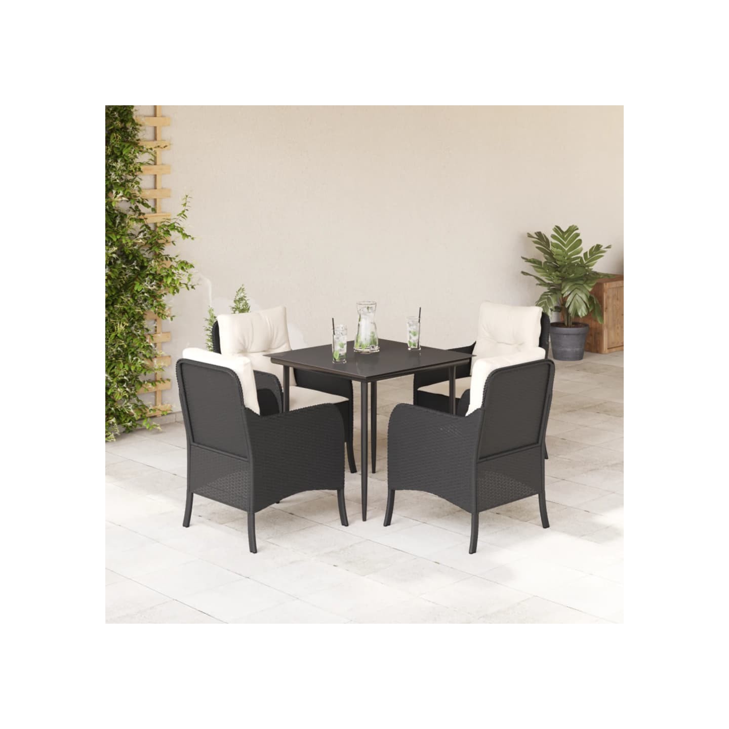 Ensemble à manger de jardin coussins 5pcs Noir Résine tressée