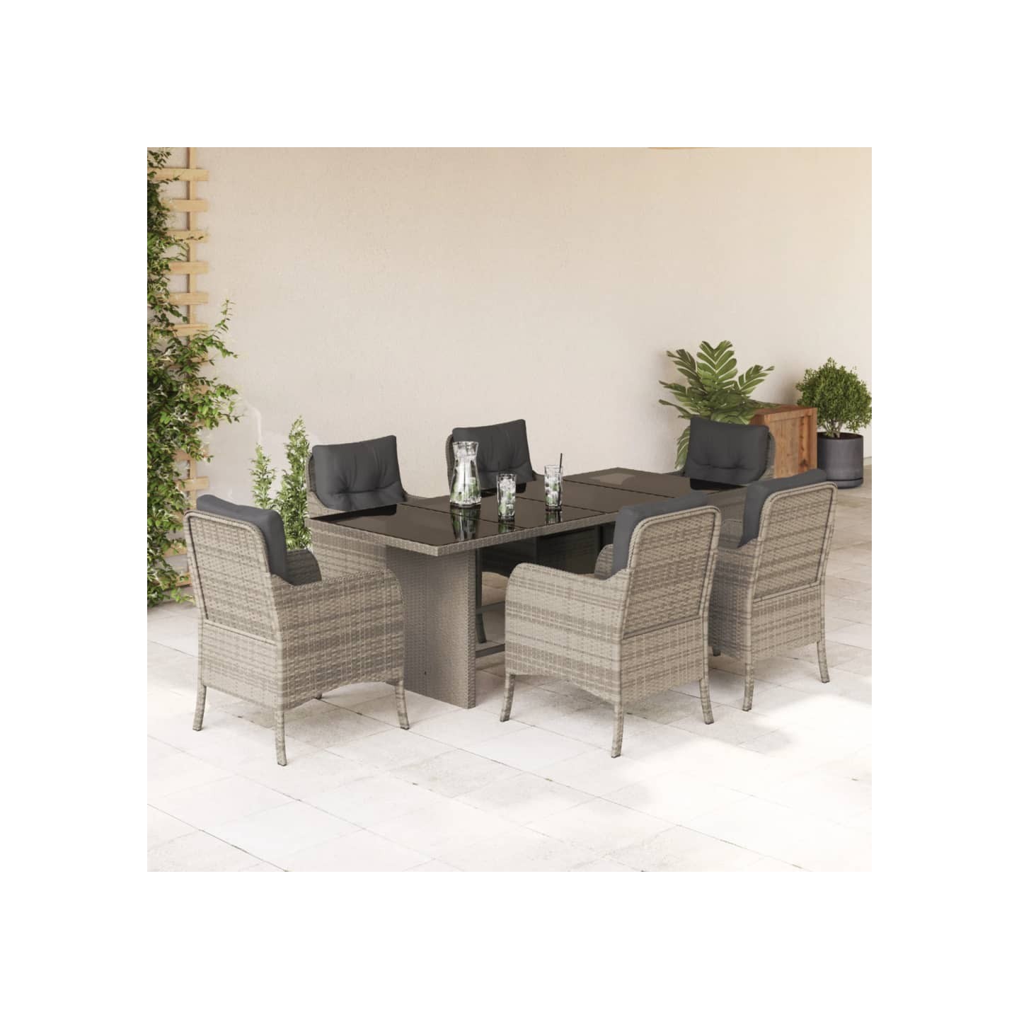 Ensemble à manger de jardin et coussins 7 pcs gris clair rotin
