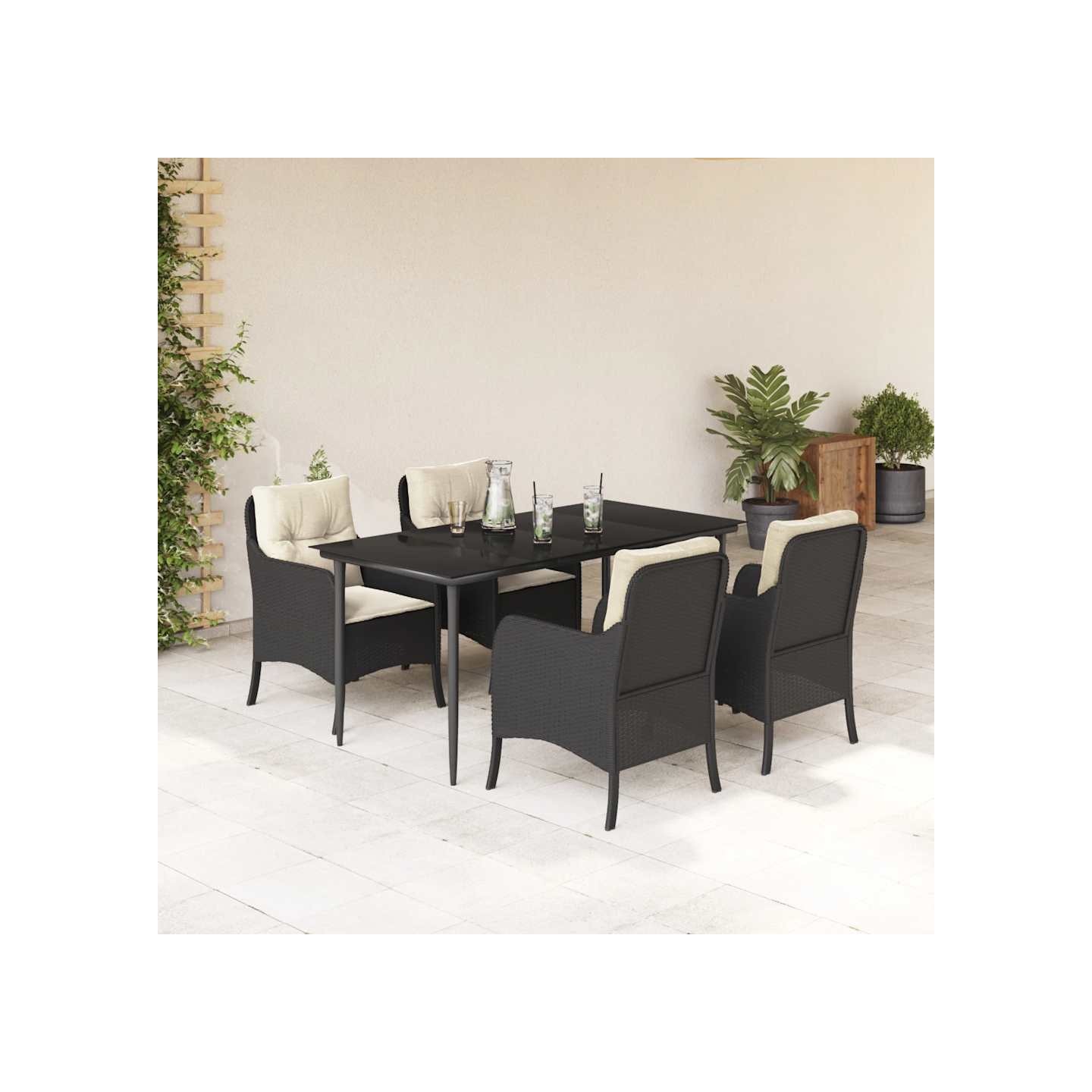 Ensemble à manger de jardin coussins 5pcs Noir Résine tressée