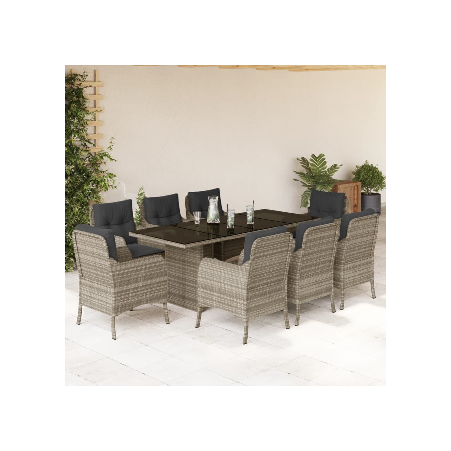 Ensemble à manger de jardin et coussins 9 pcs gris clair rotin