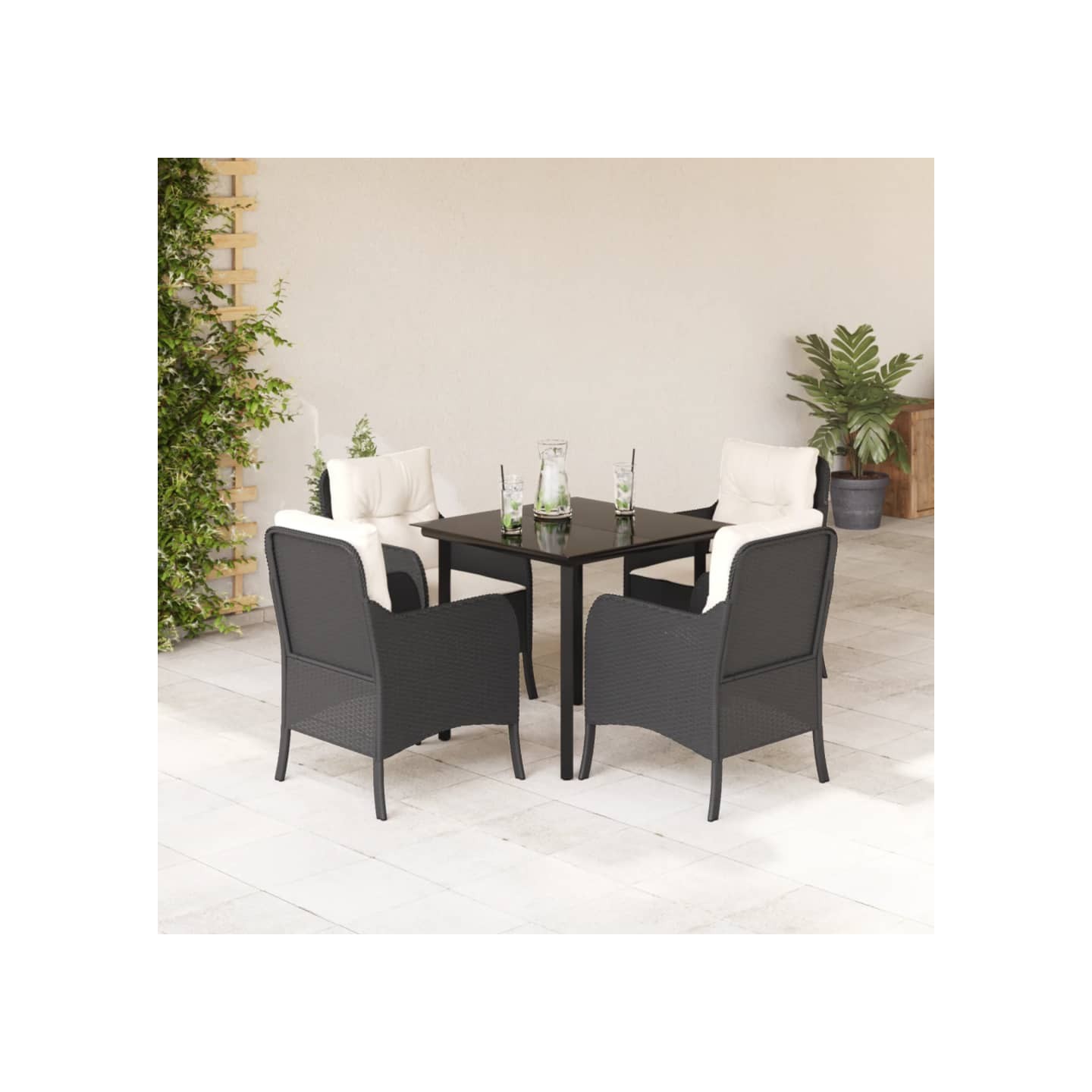 Ensemble à manger de jardin coussins 5pcs Noir Résine tressée