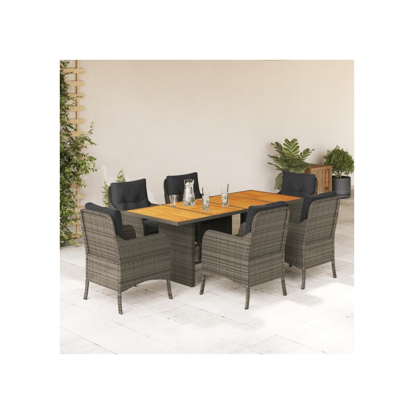 Ensemble à manger de jardin et coussins 7 pcs gris rotin