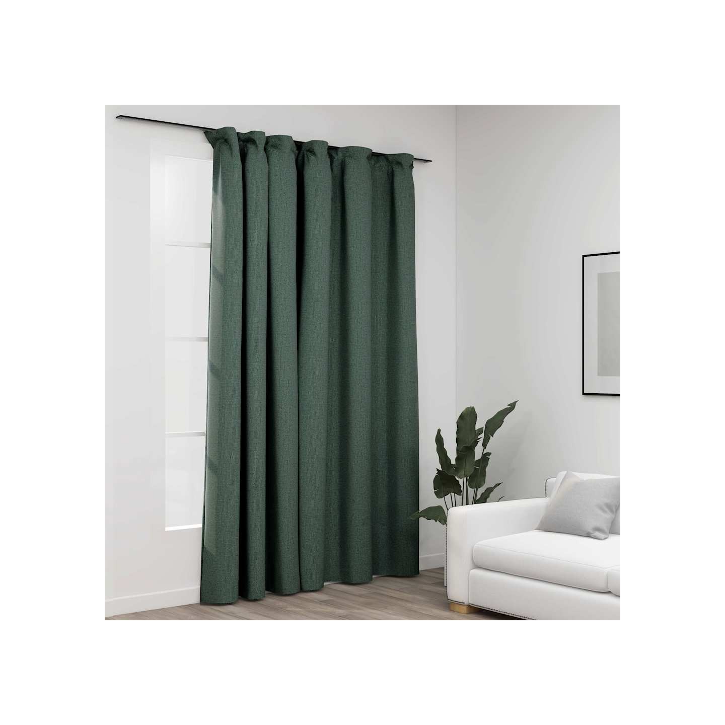 Rideau occultant d'aspect de lin avec crochets Vert 290x245 cm