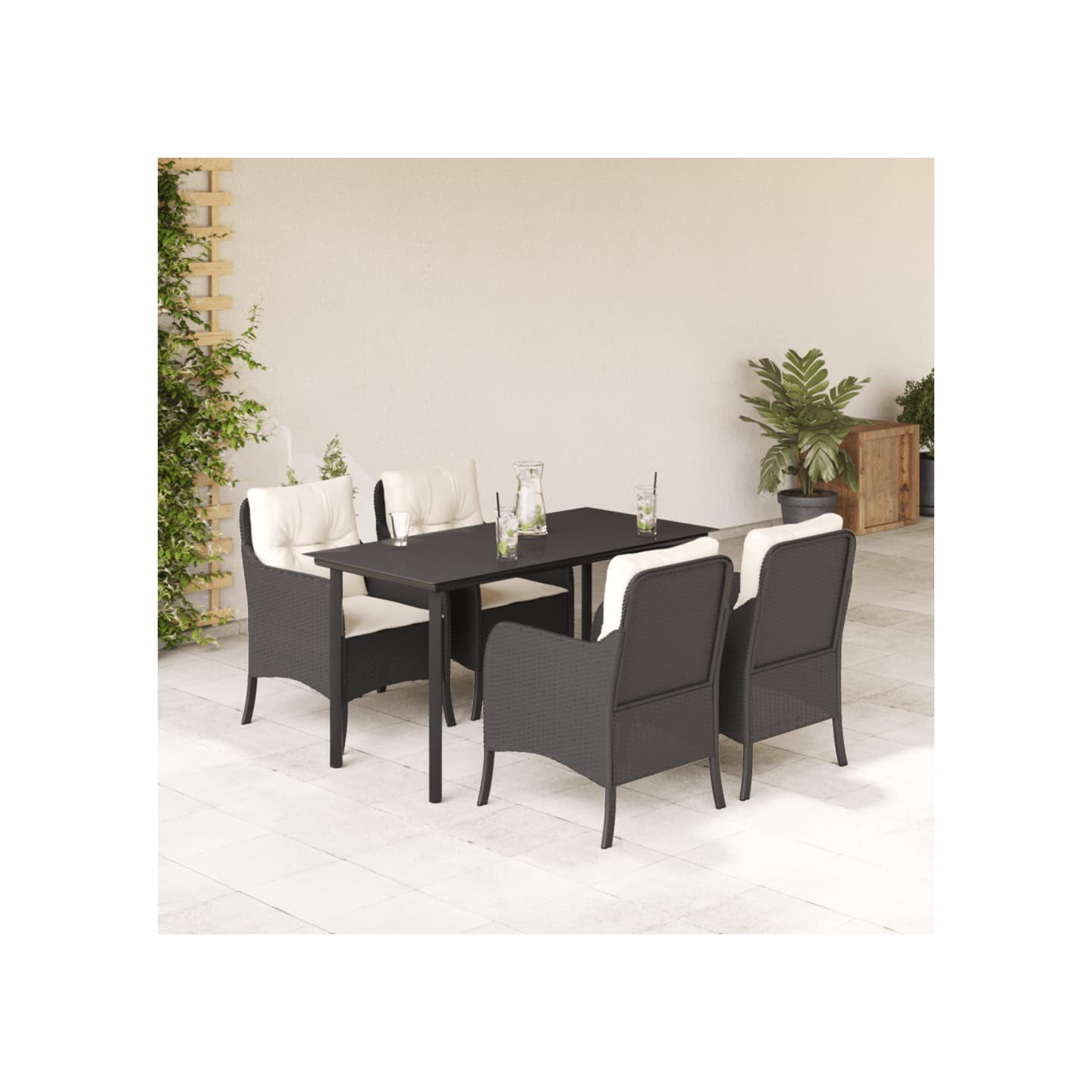Ensemble à manger de jardin coussins 5pcs Noir Résine tressée