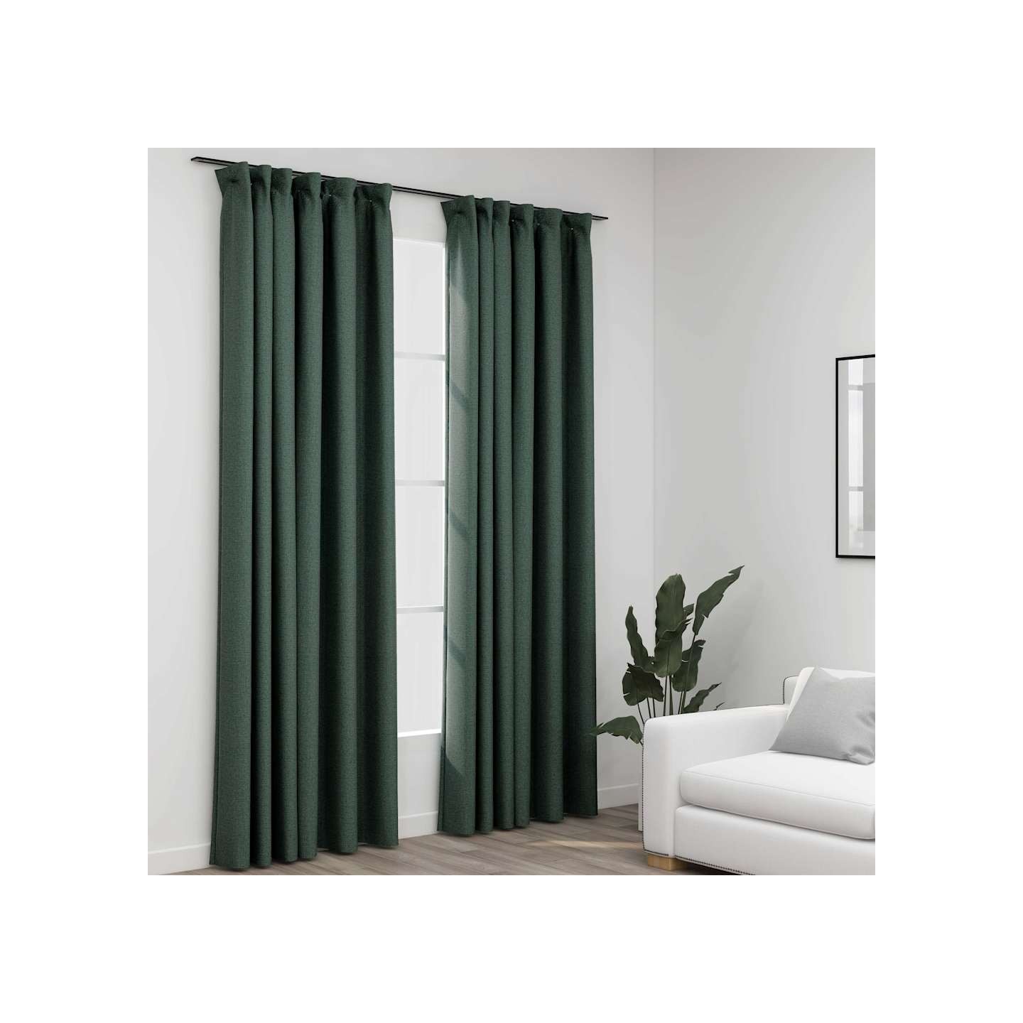 Rideaux occultants aspect lin avec crochets 2pcs Vert 140x245cm