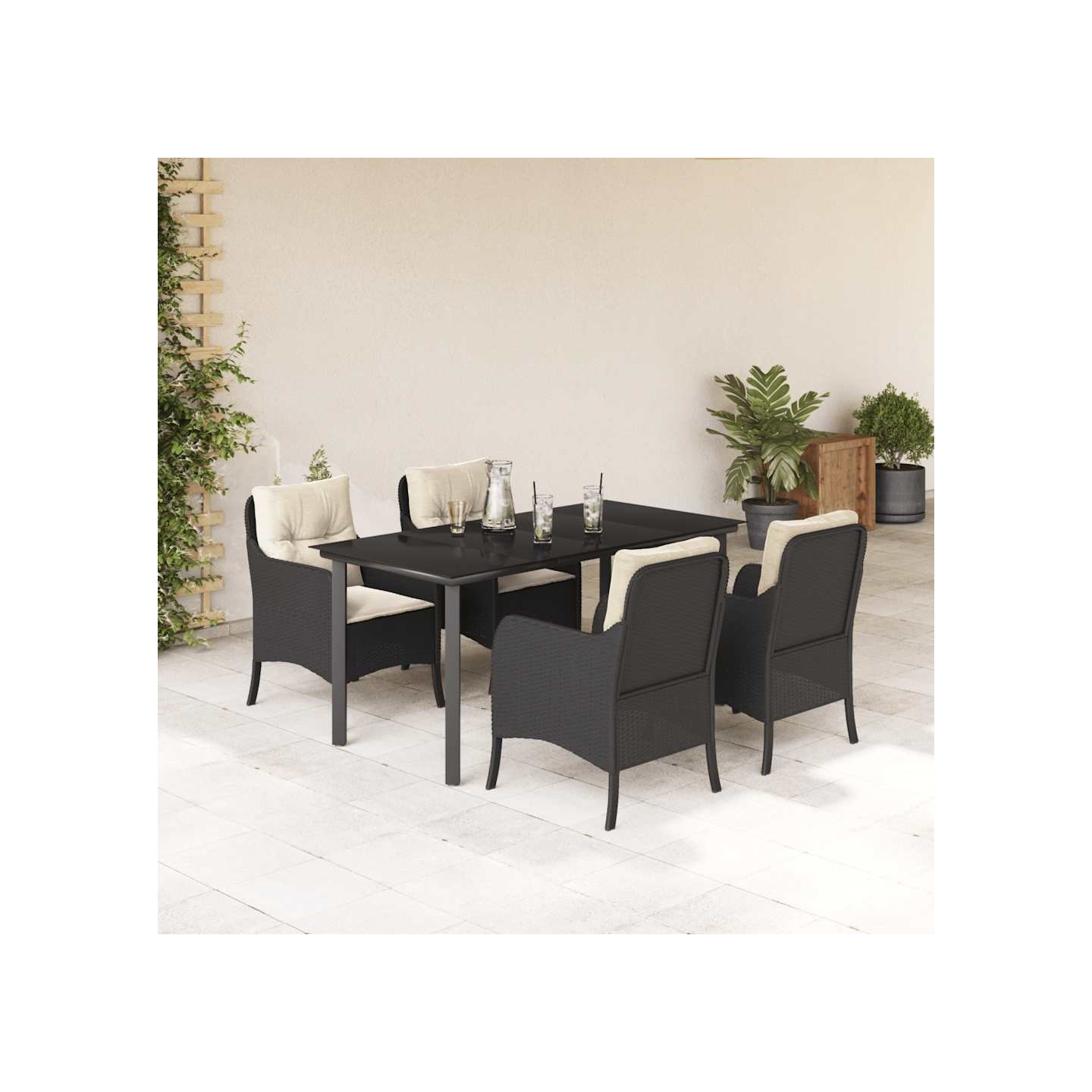 Ensemble à manger de jardin coussins 5pcs Noir Résine tressée