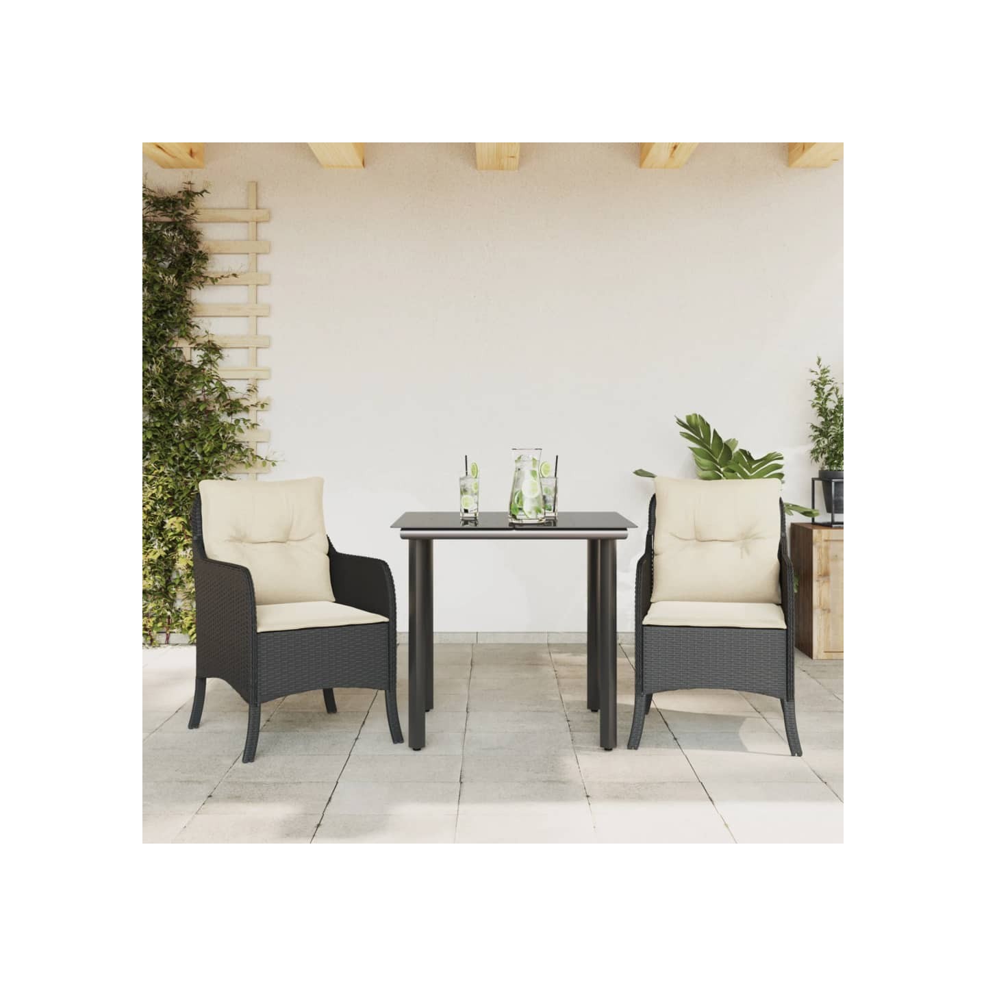 Ensemble à manger de jardin avec coussins 3 pcs Noir