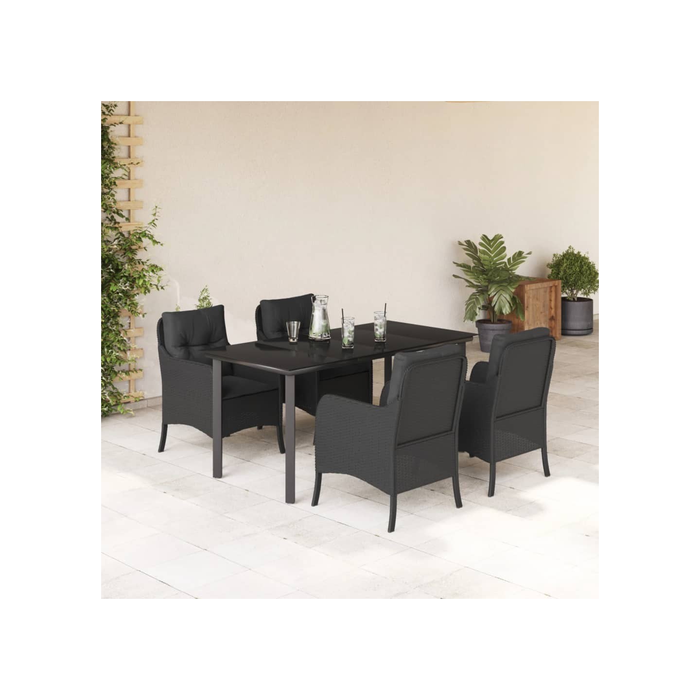 Ensemble à manger de jardin coussins 5pcs Noir Résine tressée