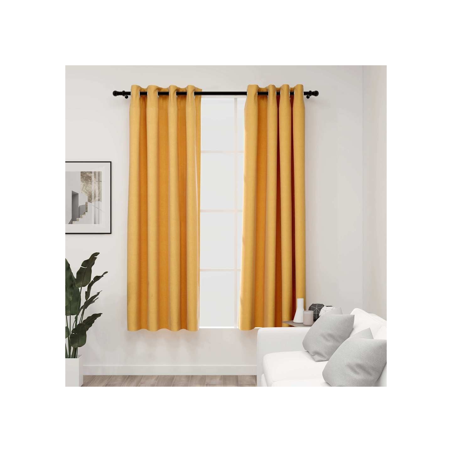 Rideaux occultants Aspect lin à œillets 2 pcs Jaune 140x175 cm