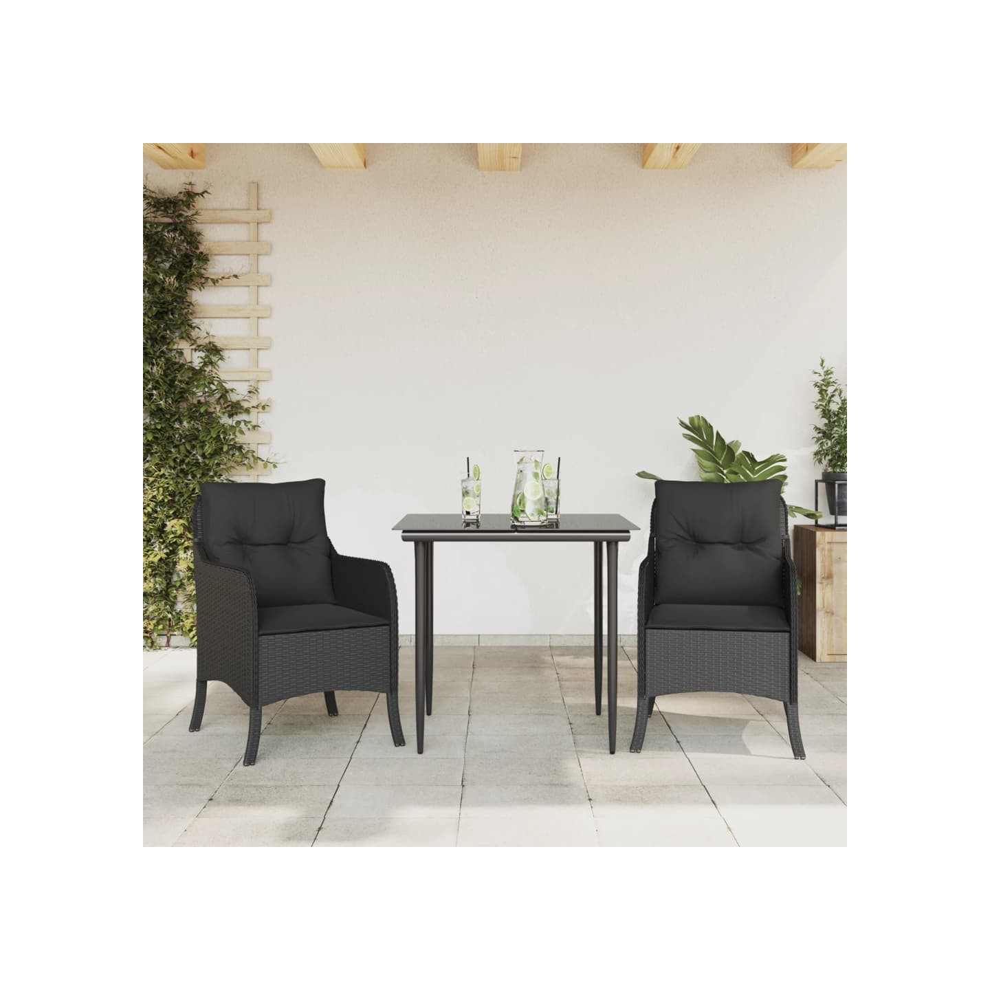Ensemble à manger de jardin avec coussins 3 pcs Noir