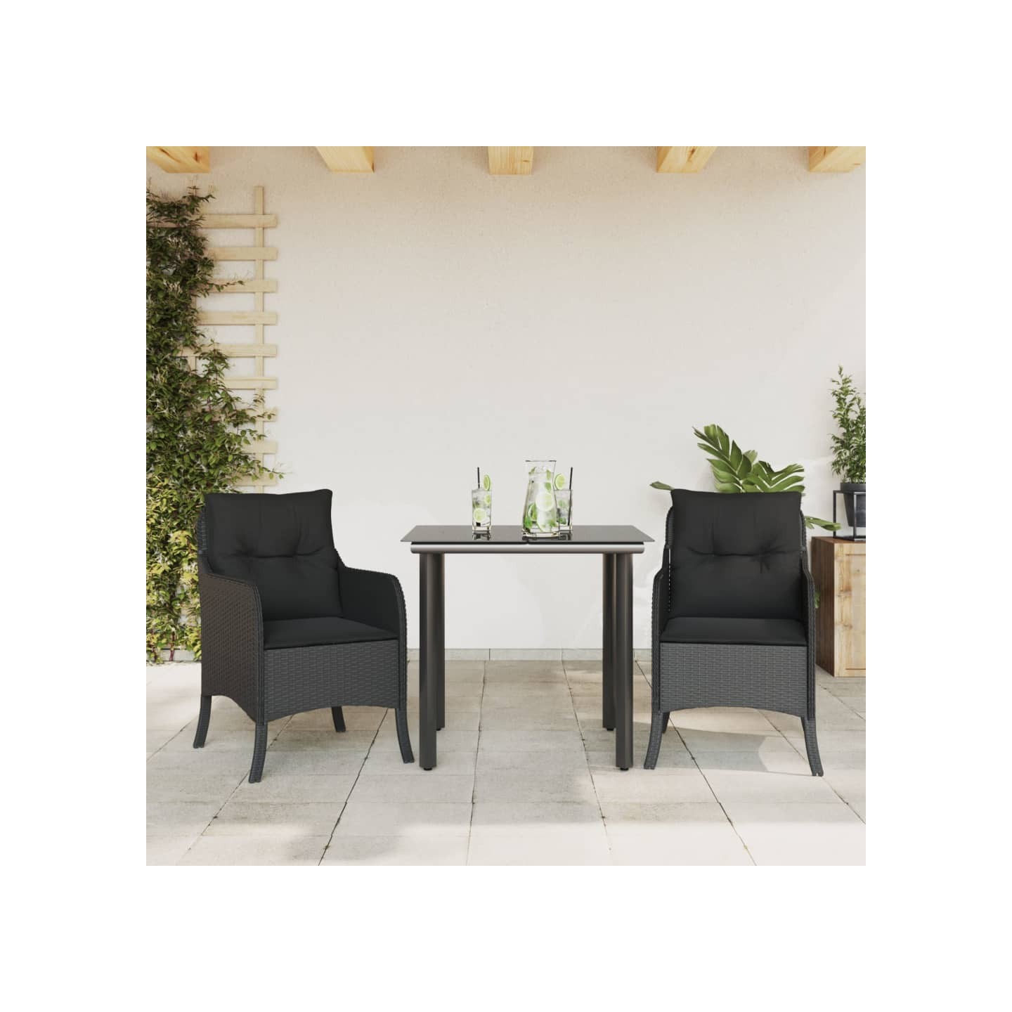 Ensemble à manger de jardin avec coussins 3 pcs Noir