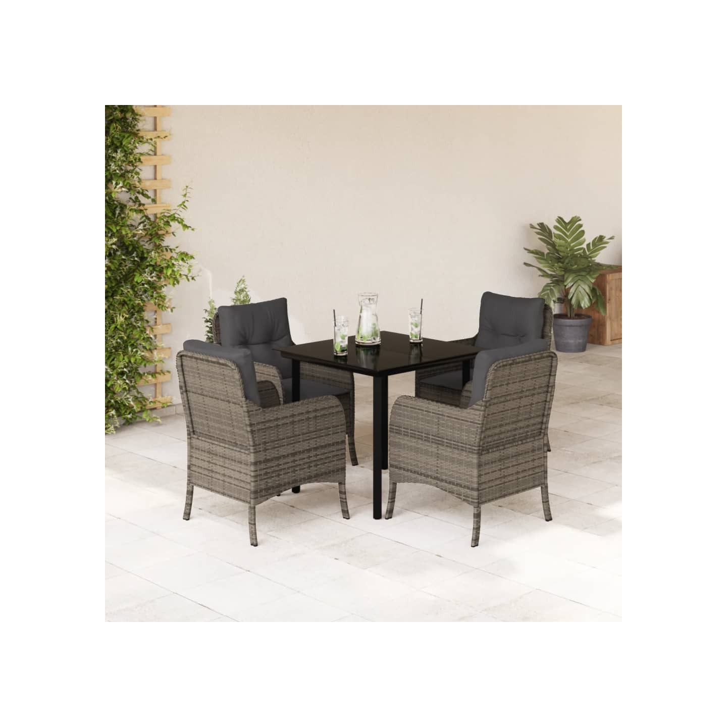 Ensemble à manger de jardin 5 pcs coussins gris résine tressée