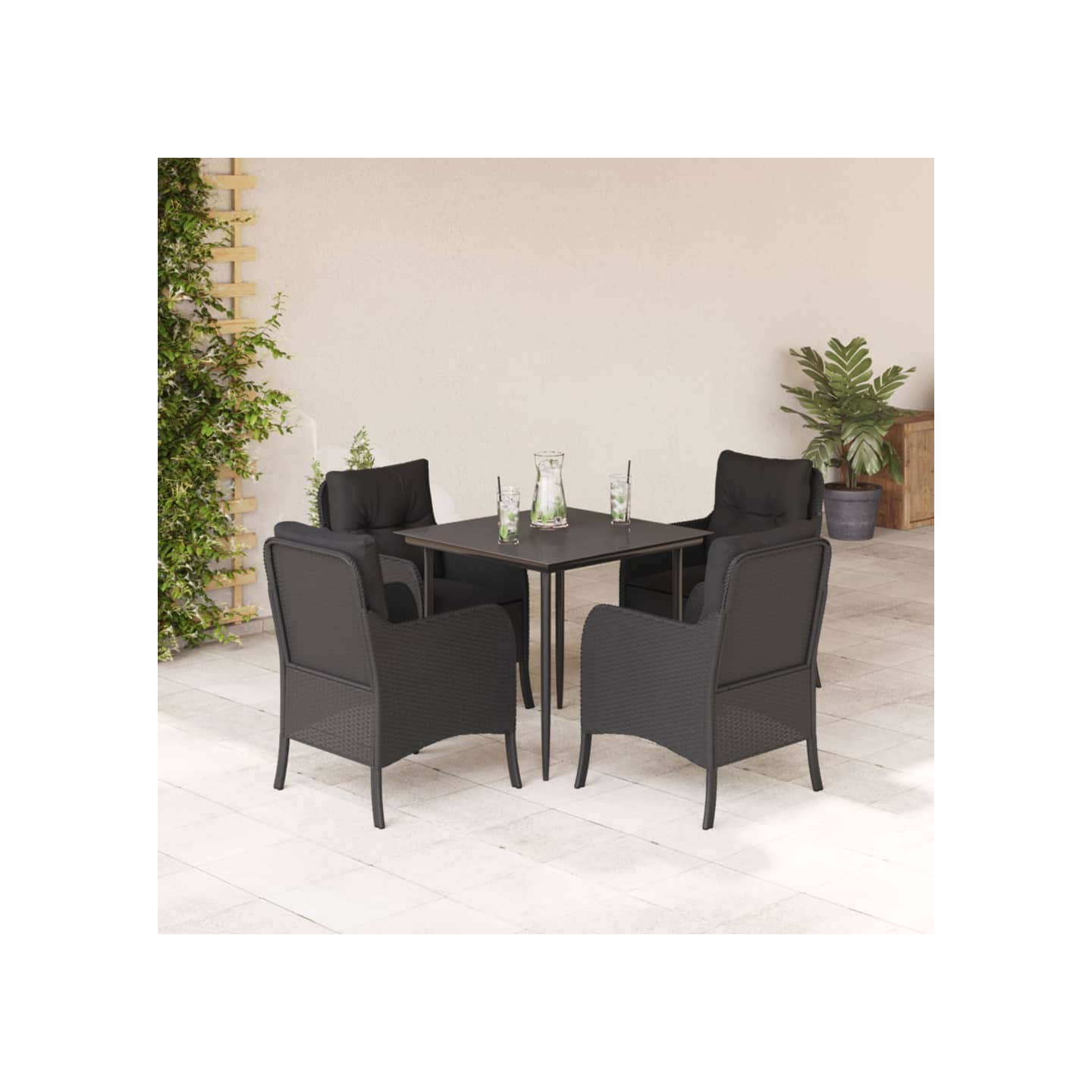 Ensemble à manger de jardin coussins 5pcs Noir Résine tressée