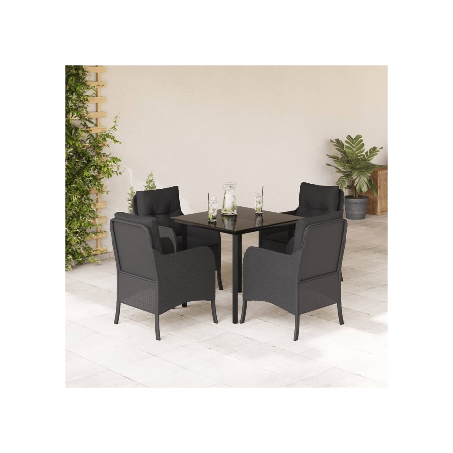 Ensemble à manger de jardin coussins 5pcs Noir Résine tressée