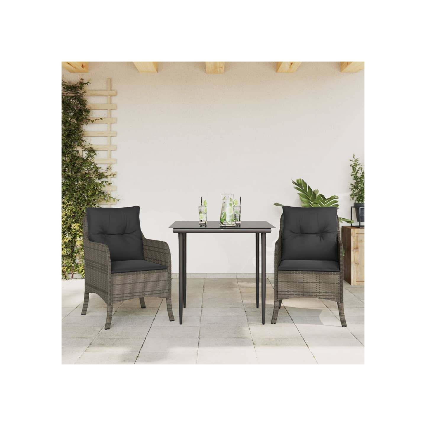 Ensemble à manger de jardin 3 pcs coussins gris résine tressée