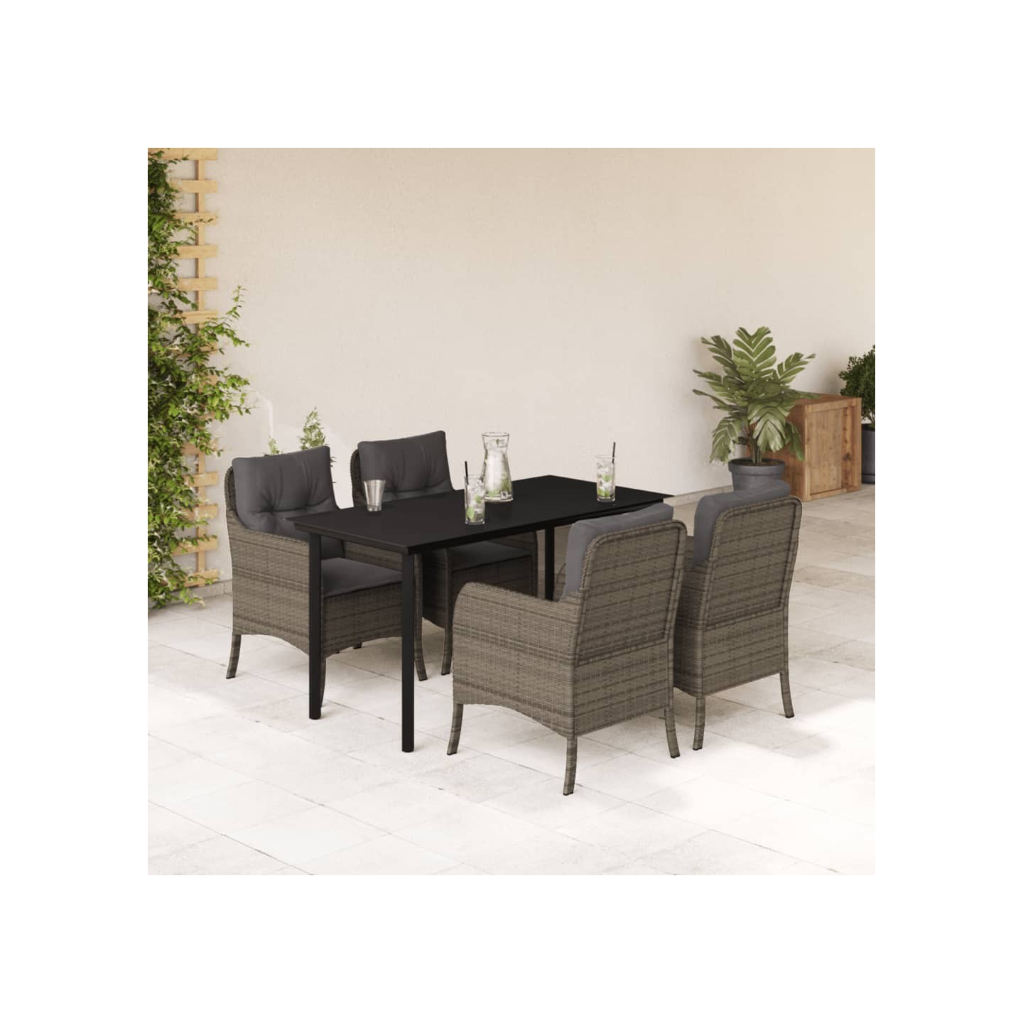 Ensemble à manger de jardin 5 pcs coussins gris résine tressée