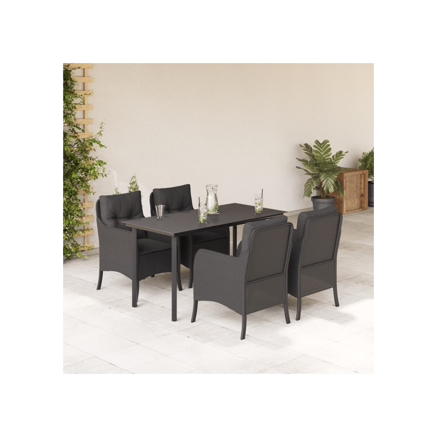 Ensemble à manger de jardin coussins 5pcs Noir Résine tressée