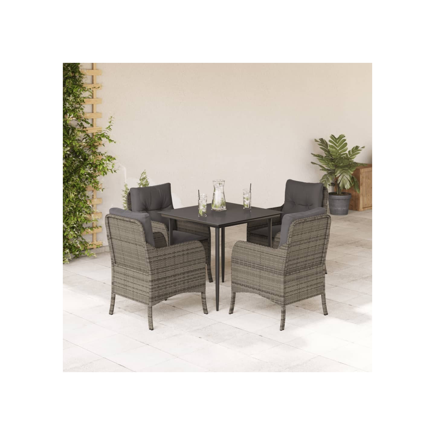 Ensemble à manger de jardin 5 pcs coussins gris résine tressée