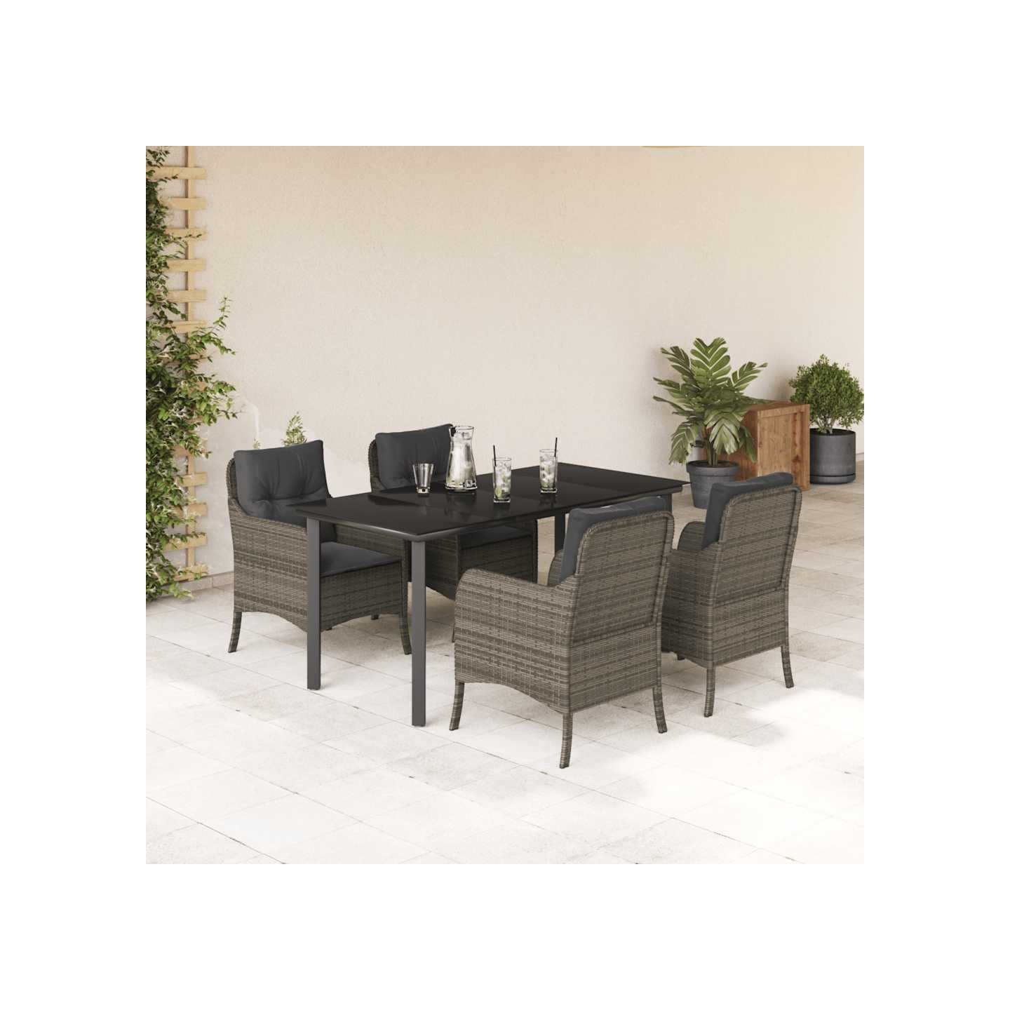 Ensemble à manger de jardin 5 pcs coussins gris résine tressée