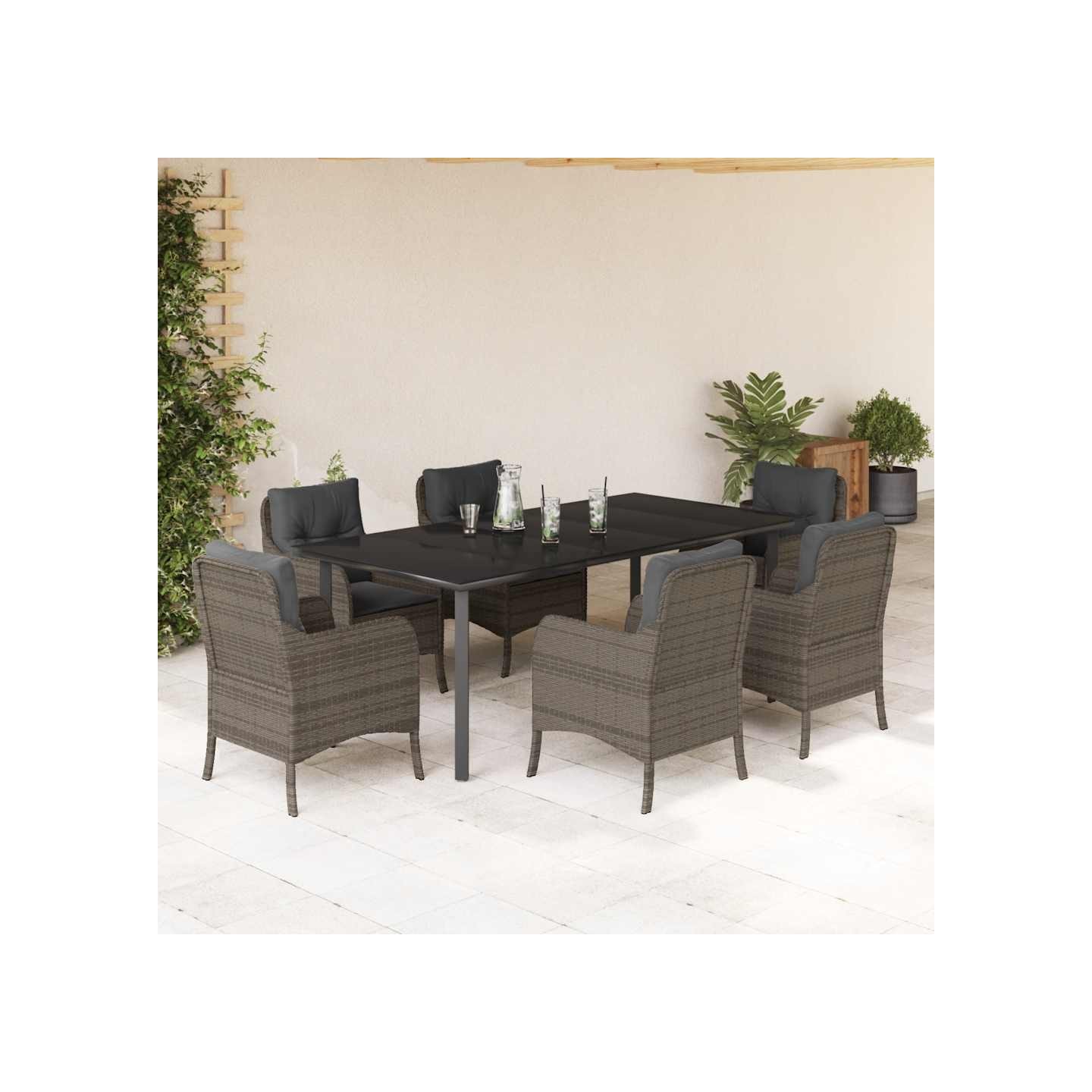 Ensemble à manger de jardin et coussins 7 pcs gris rotin