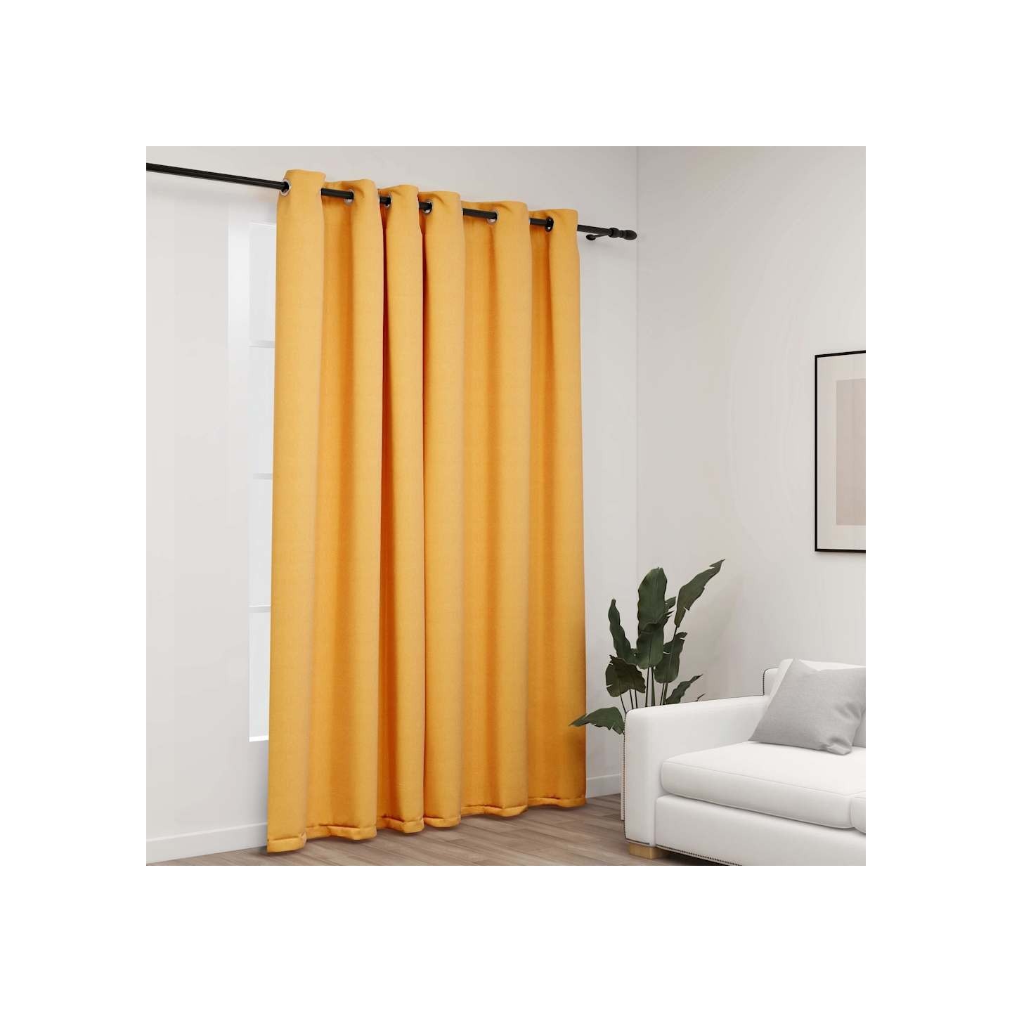 Rideau occultant Aspect de lin avec œillets Jaune 290x245 cm
