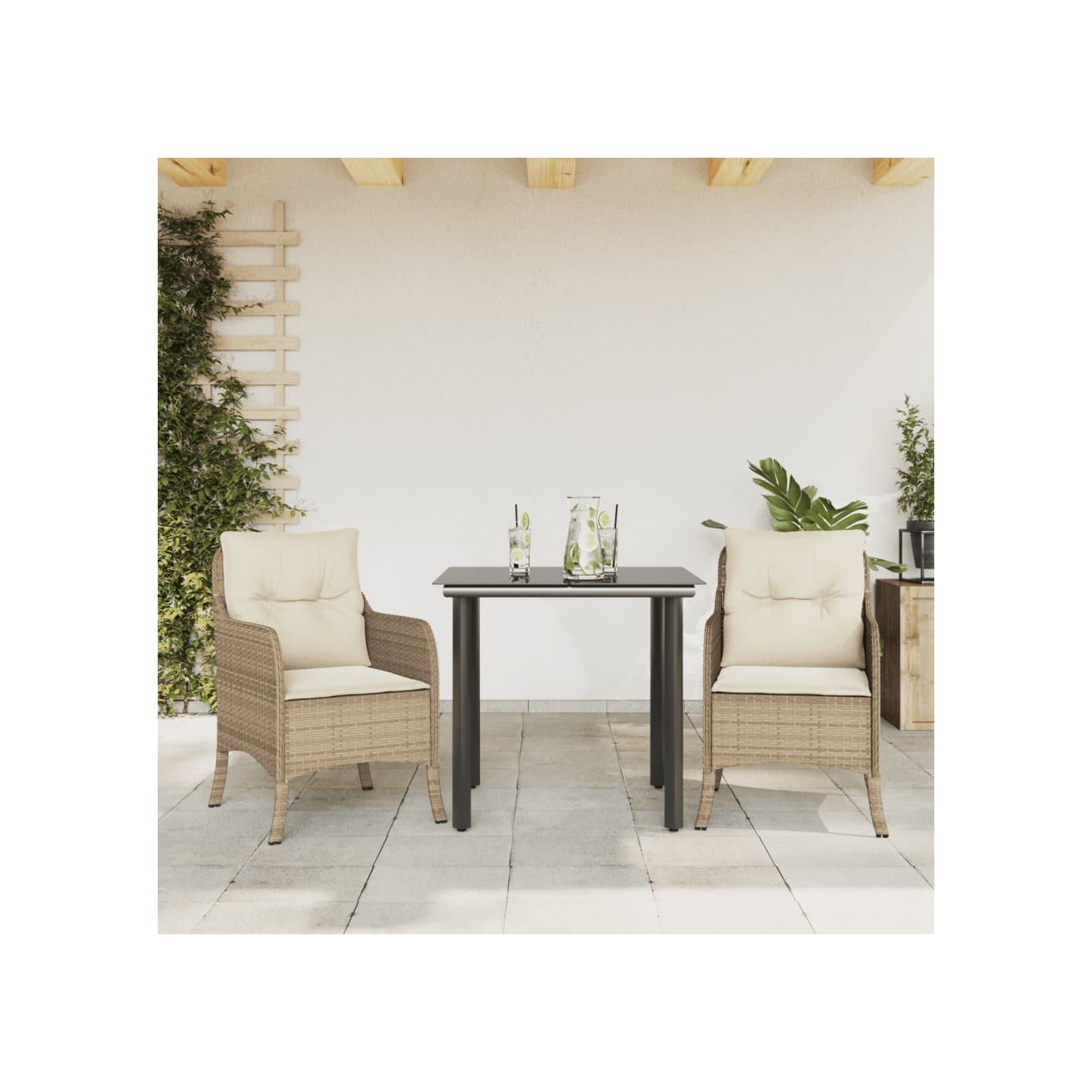 Ensemble à manger de jardin et coussins 3 pcs Beige poly rotin