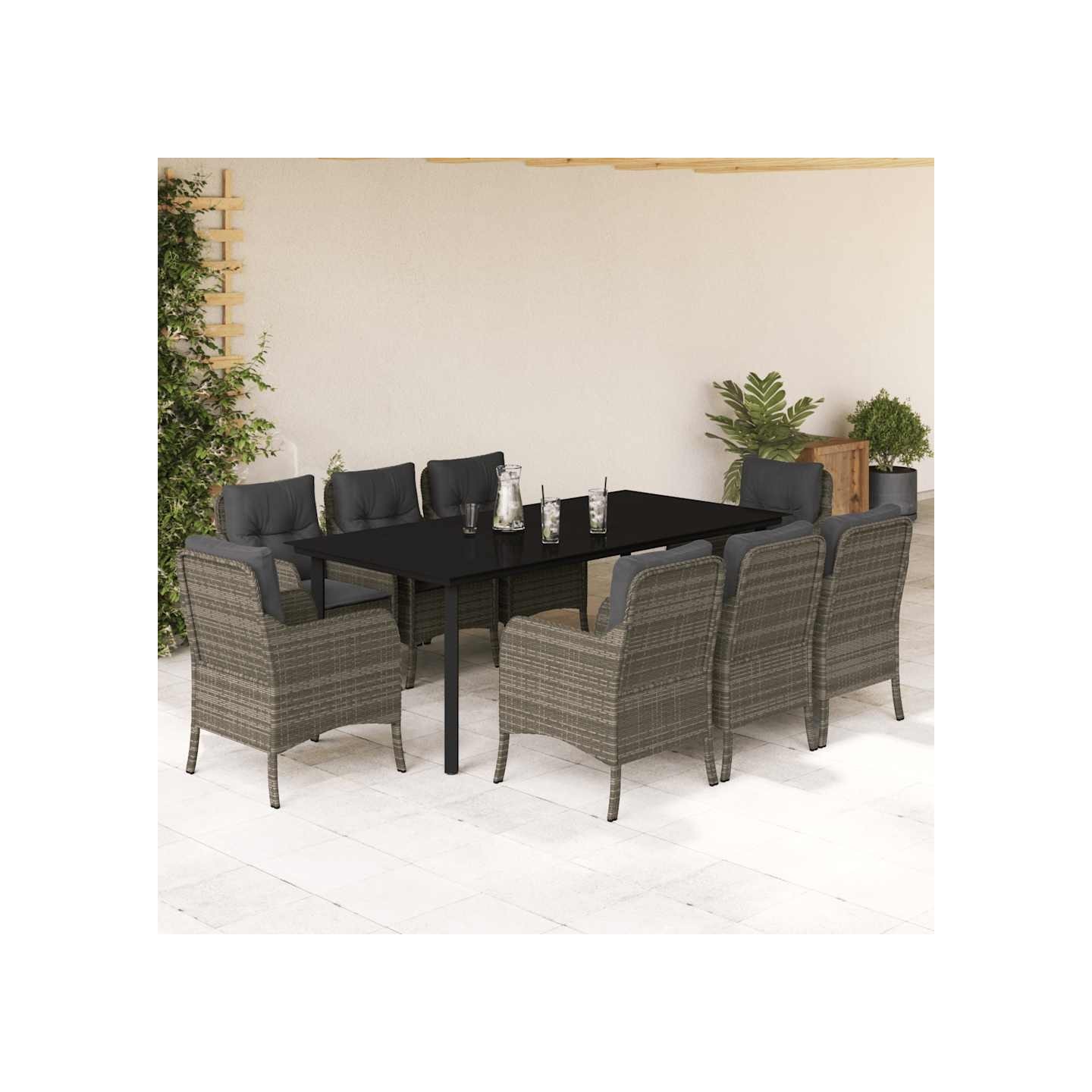 Ensemble à manger de jardin 9 pcs coussins gris résine tressée