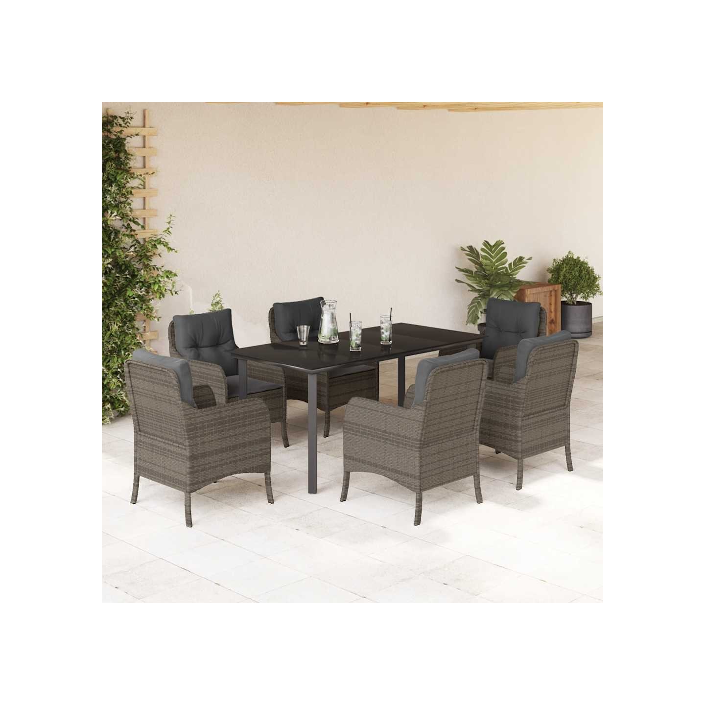 Ensemble à manger de jardin et coussins 7 pcs gris rotin