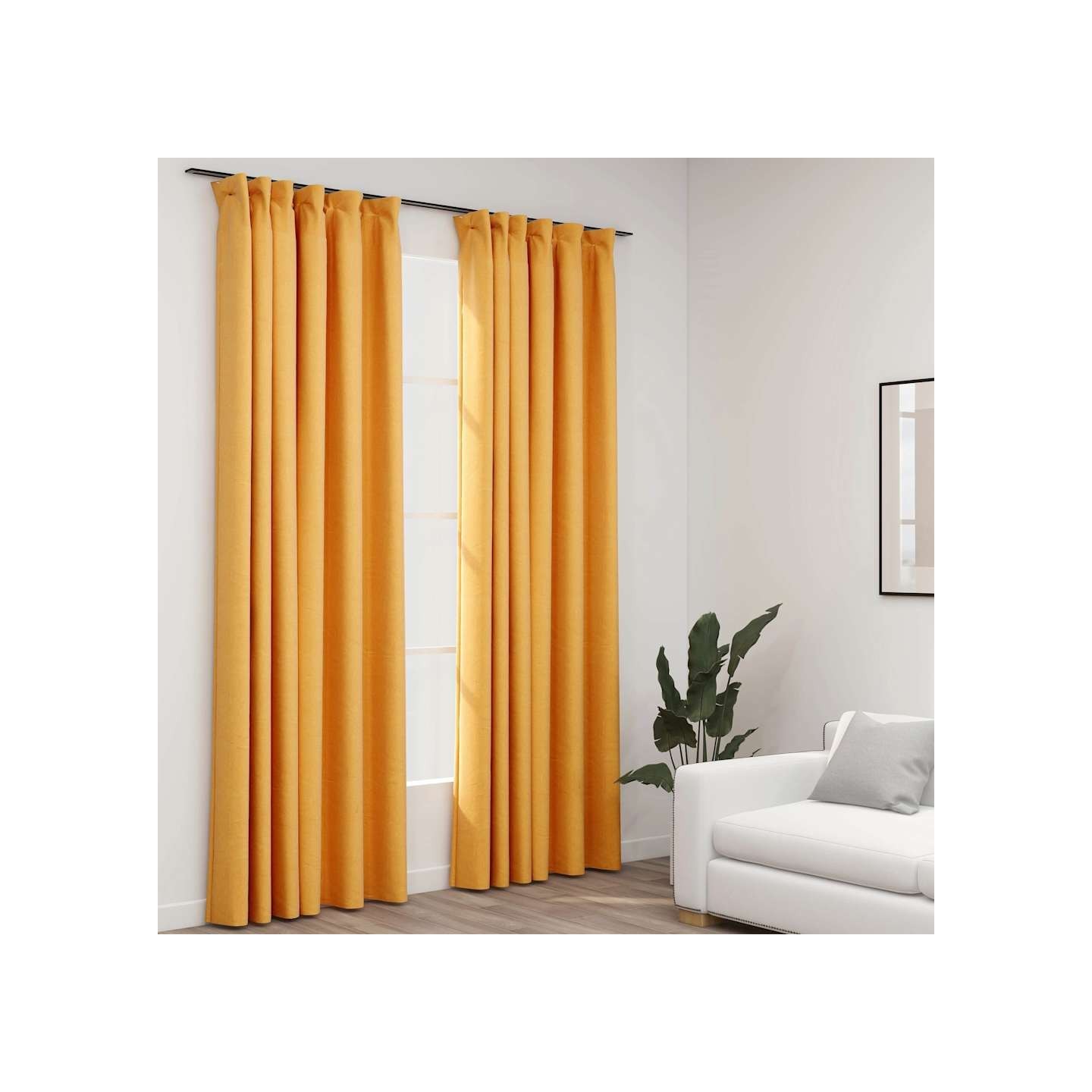 Rideaux occultants aspect lin et crochets 2 pcs Jaune 140x245cm