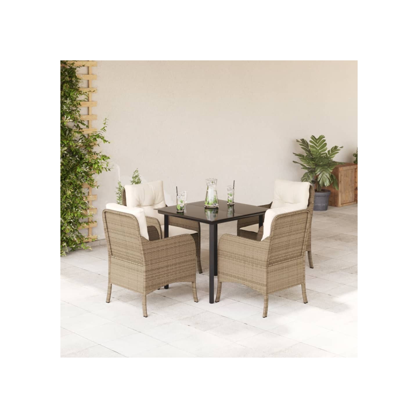 Ensemble à manger de jardin avec coussins 5pcs Beige poly rotin
