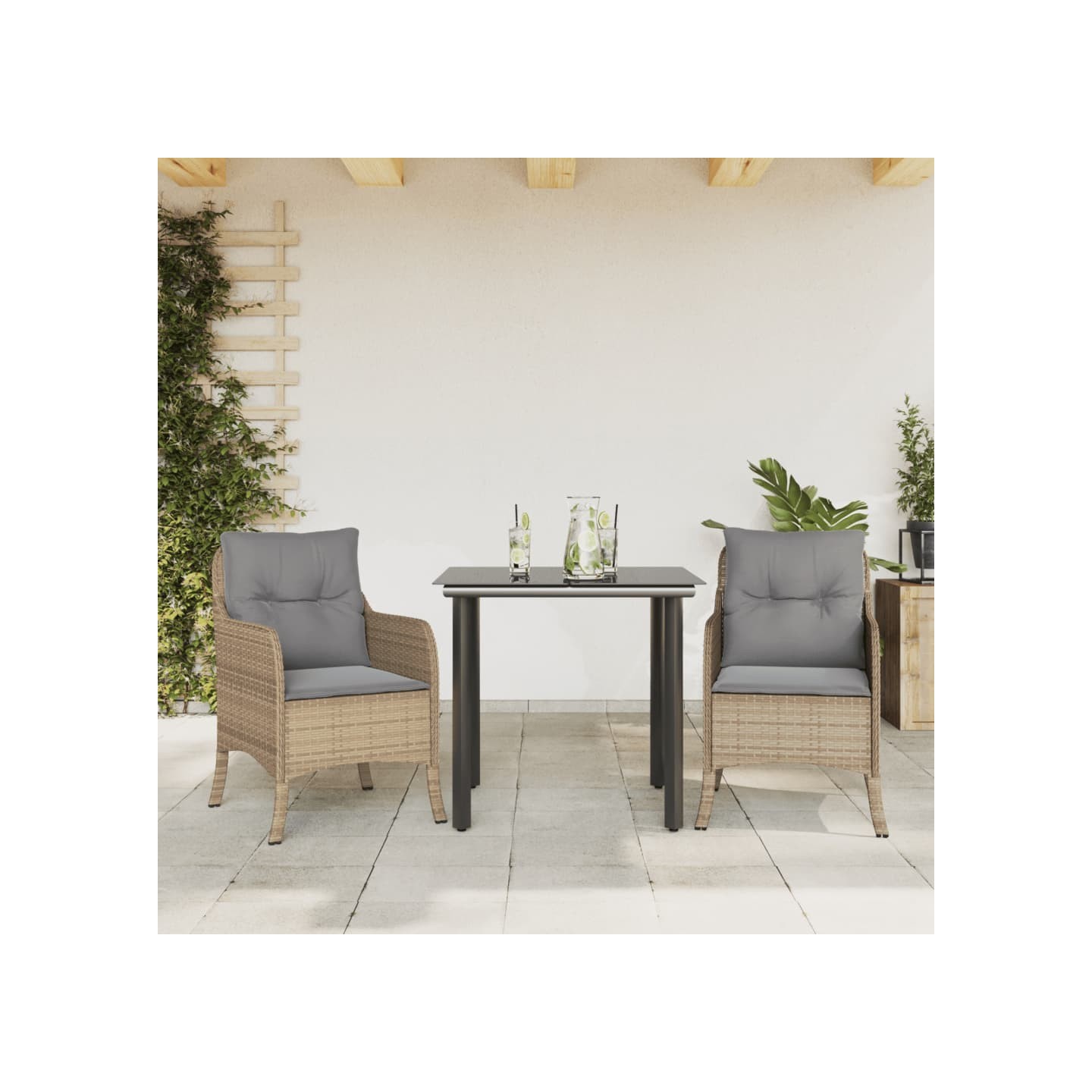 Ensemble à manger de jardin et coussins 3 pcs Beige poly rotin