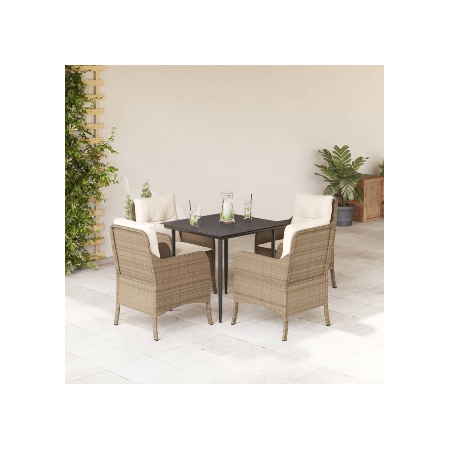 Ensemble à manger de jardin avec coussins 5pcs Beige poly rotin