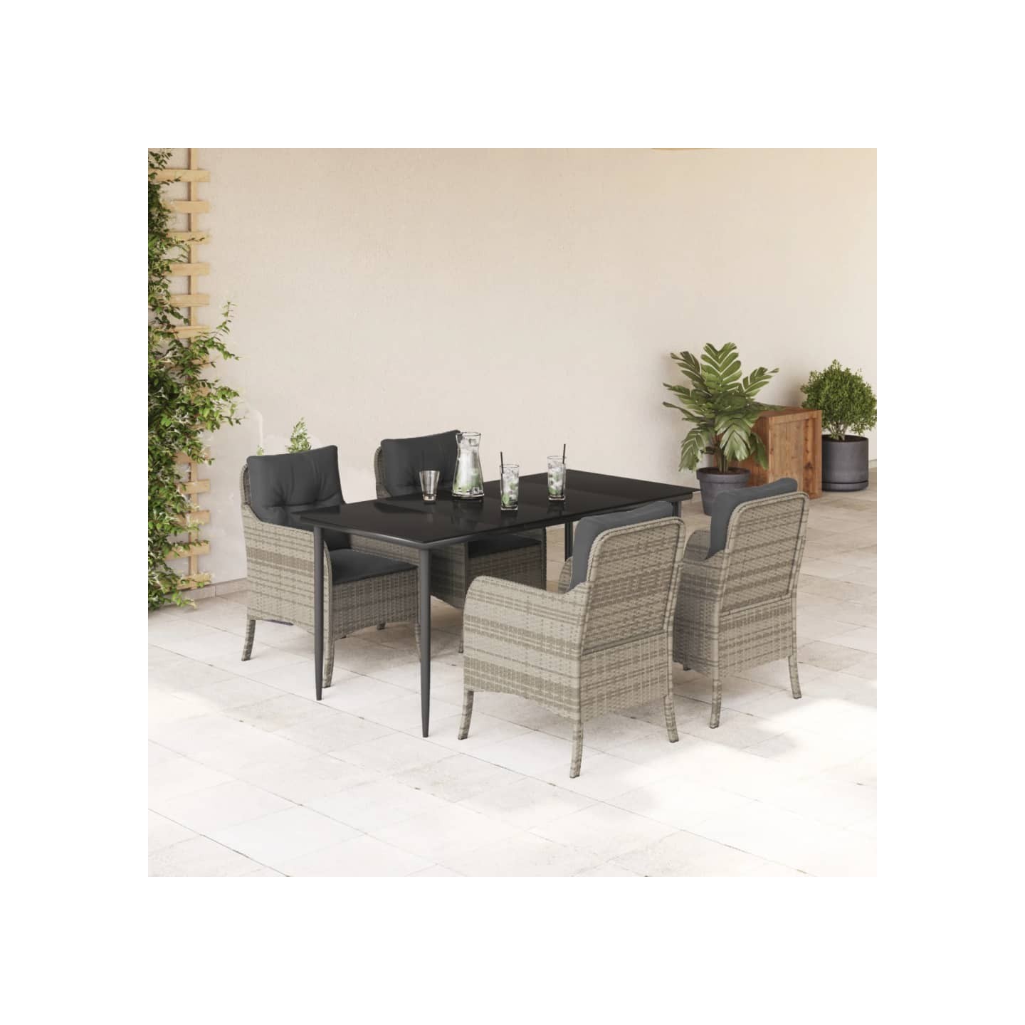 Ensemble à manger de jardin et coussins 5 pcs gris clair rotin