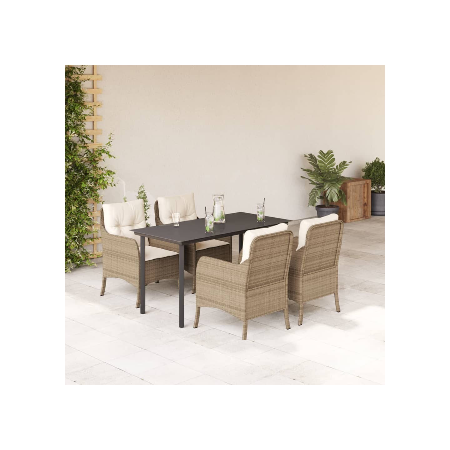 Ensemble à manger de jardin avec coussins 5pcs Beige poly rotin