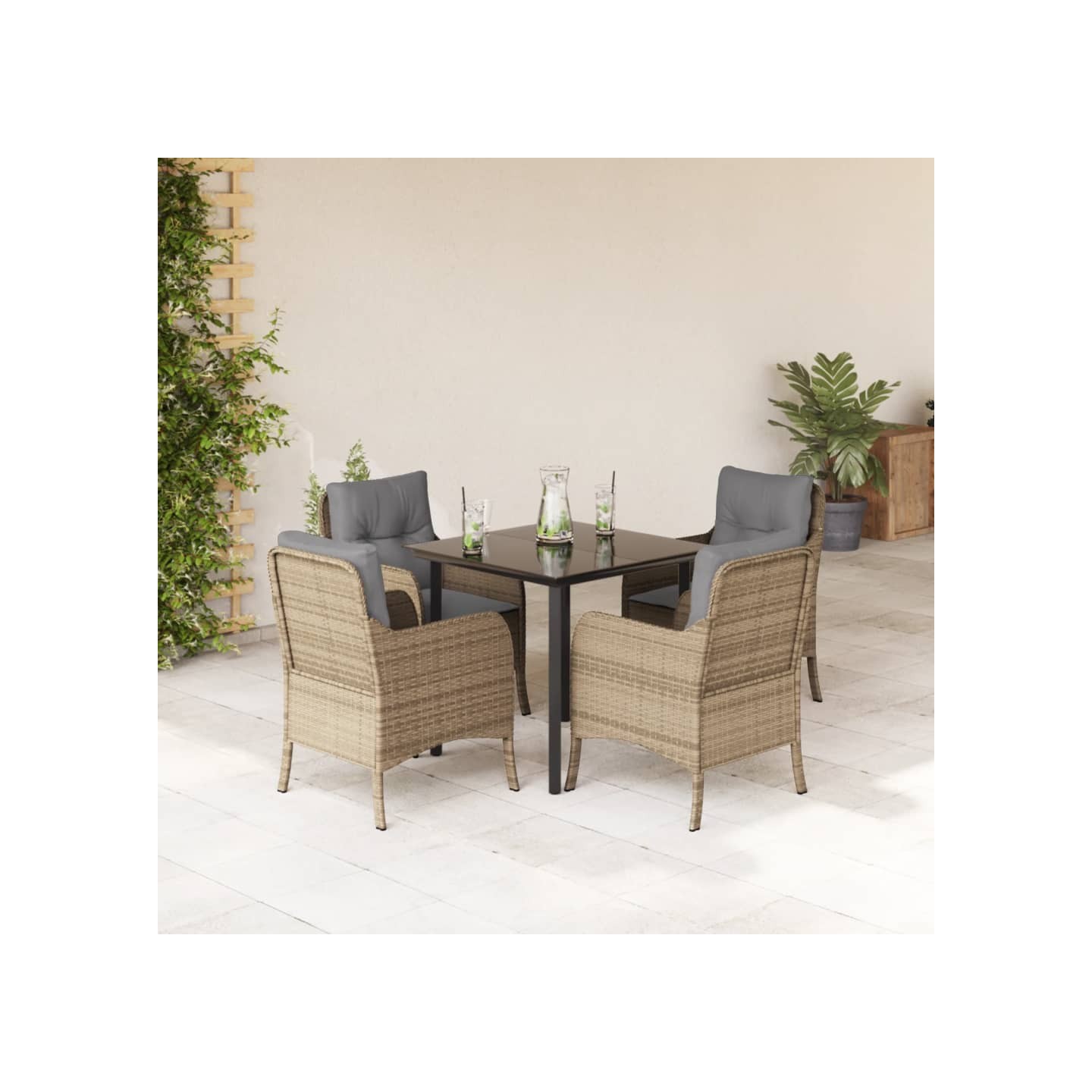 Ensemble à manger de jardin avec coussins 5pcs Beige poly rotin