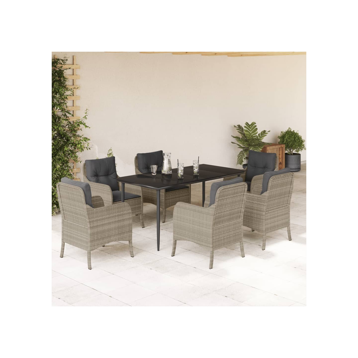 Ensemble à manger de jardin et coussins 7 pcs gris clair rotin