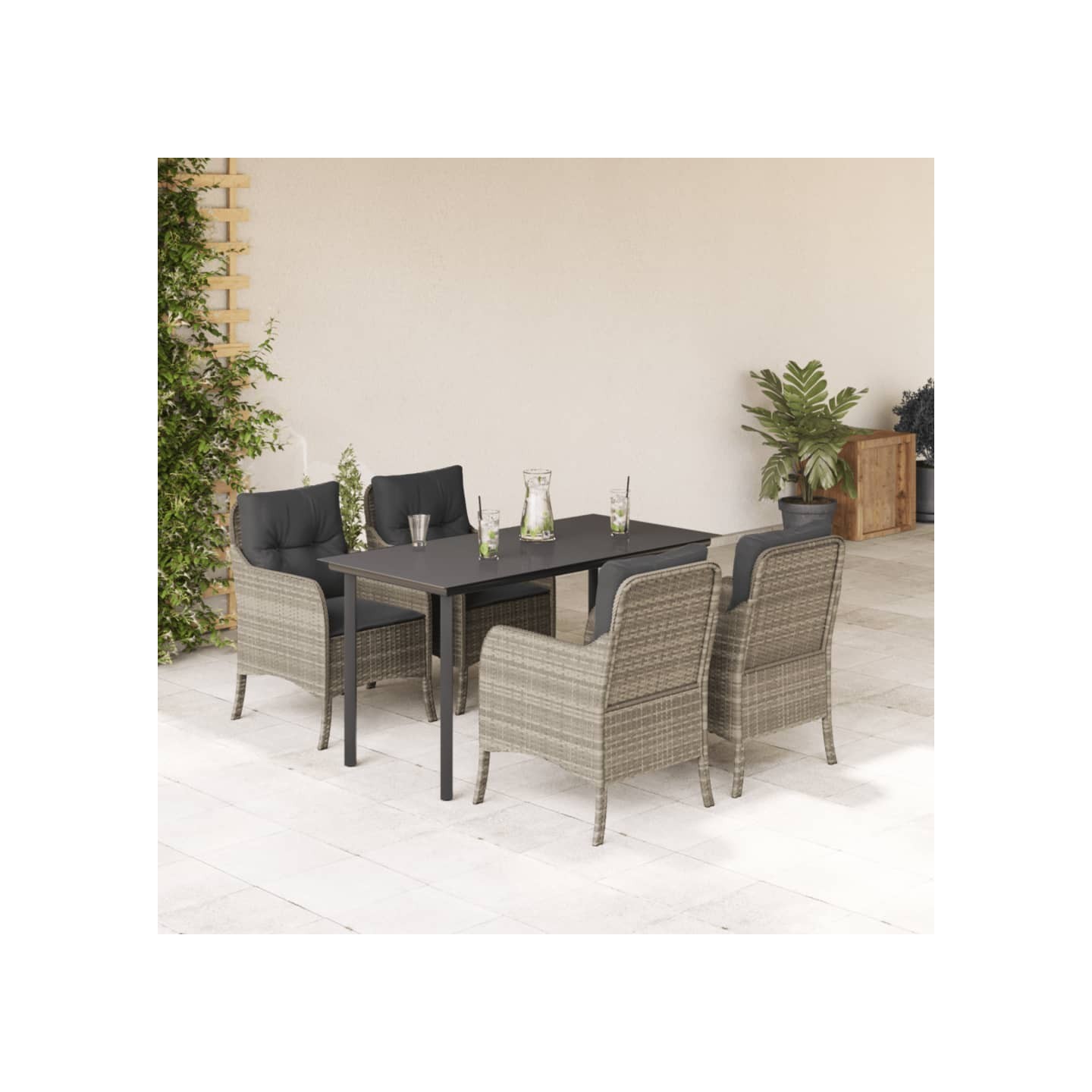Ensemble à manger de jardin et coussins 5 pcs gris clair rotin