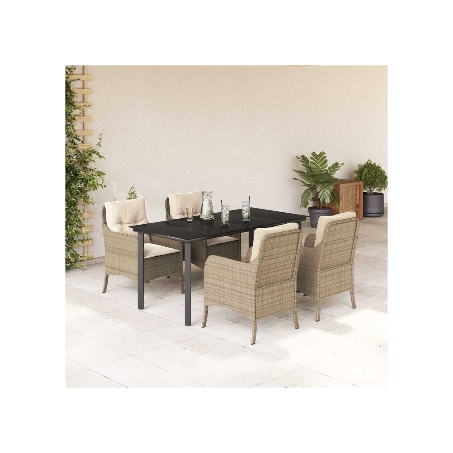 Ensemble à manger de jardin avec coussins 5pcs Beige poly rotin
