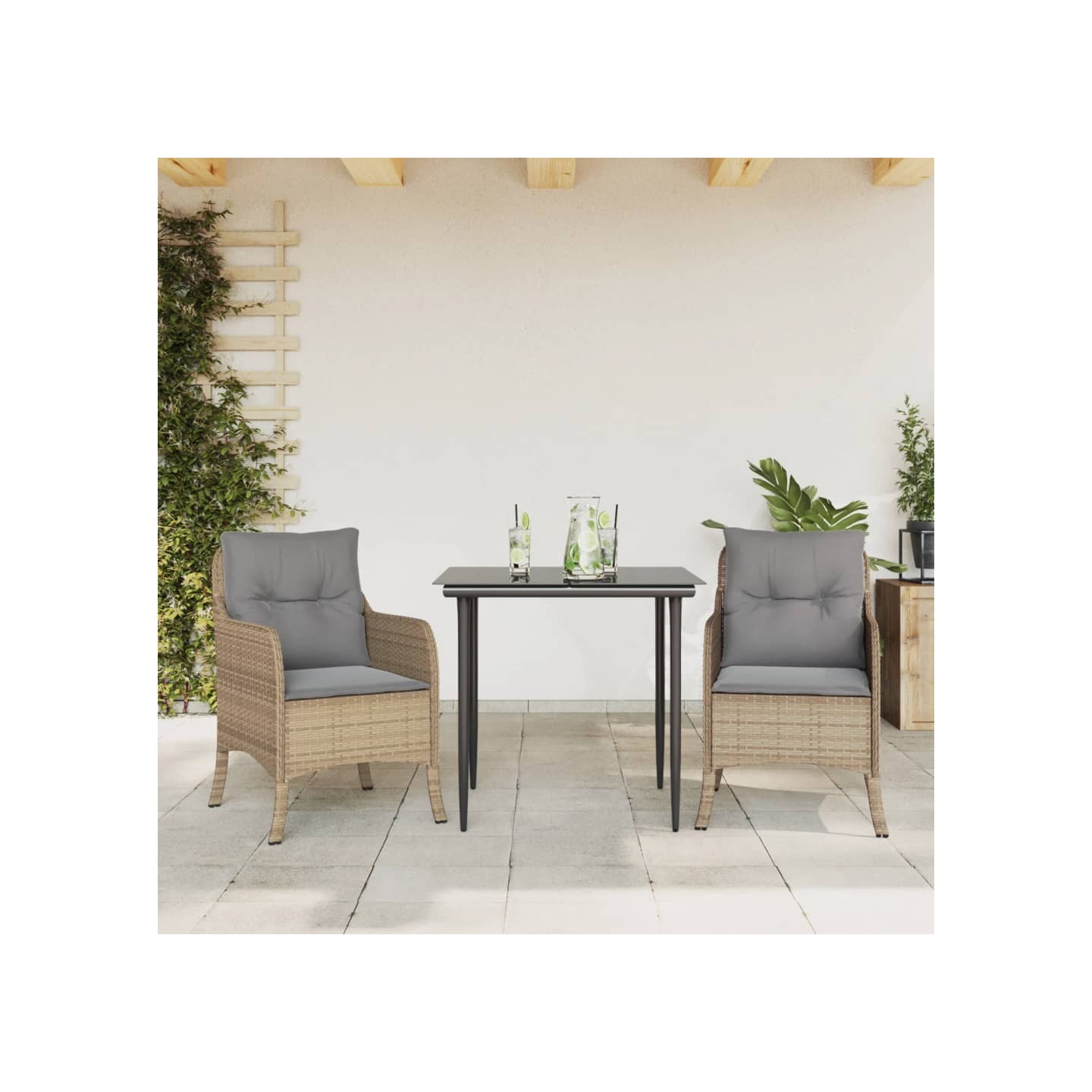 Ensemble à manger de jardin et coussins 3 pcs Beige poly rotin