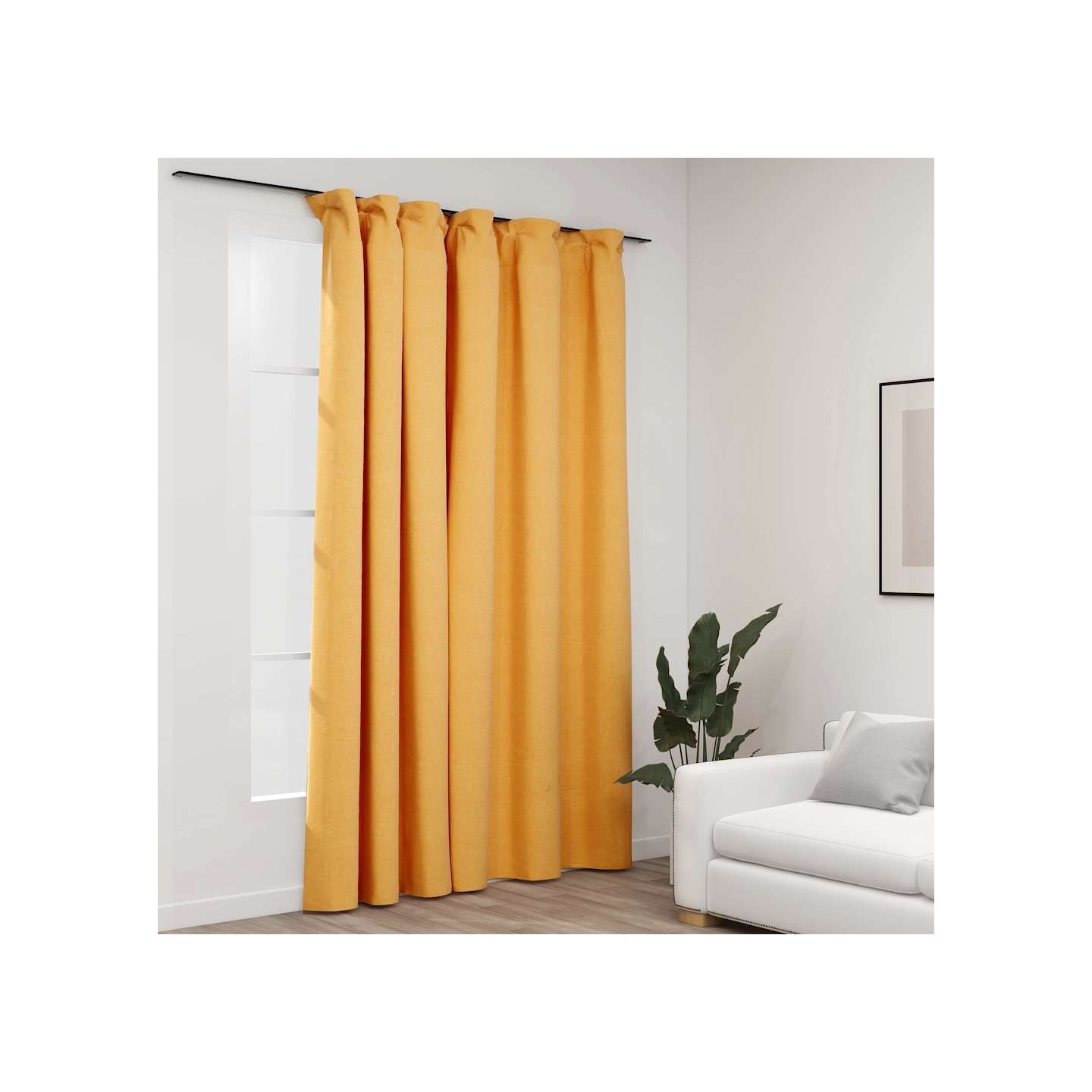 Rideau occultant d'aspect de lin avec crochets Jaune 290x245 cm