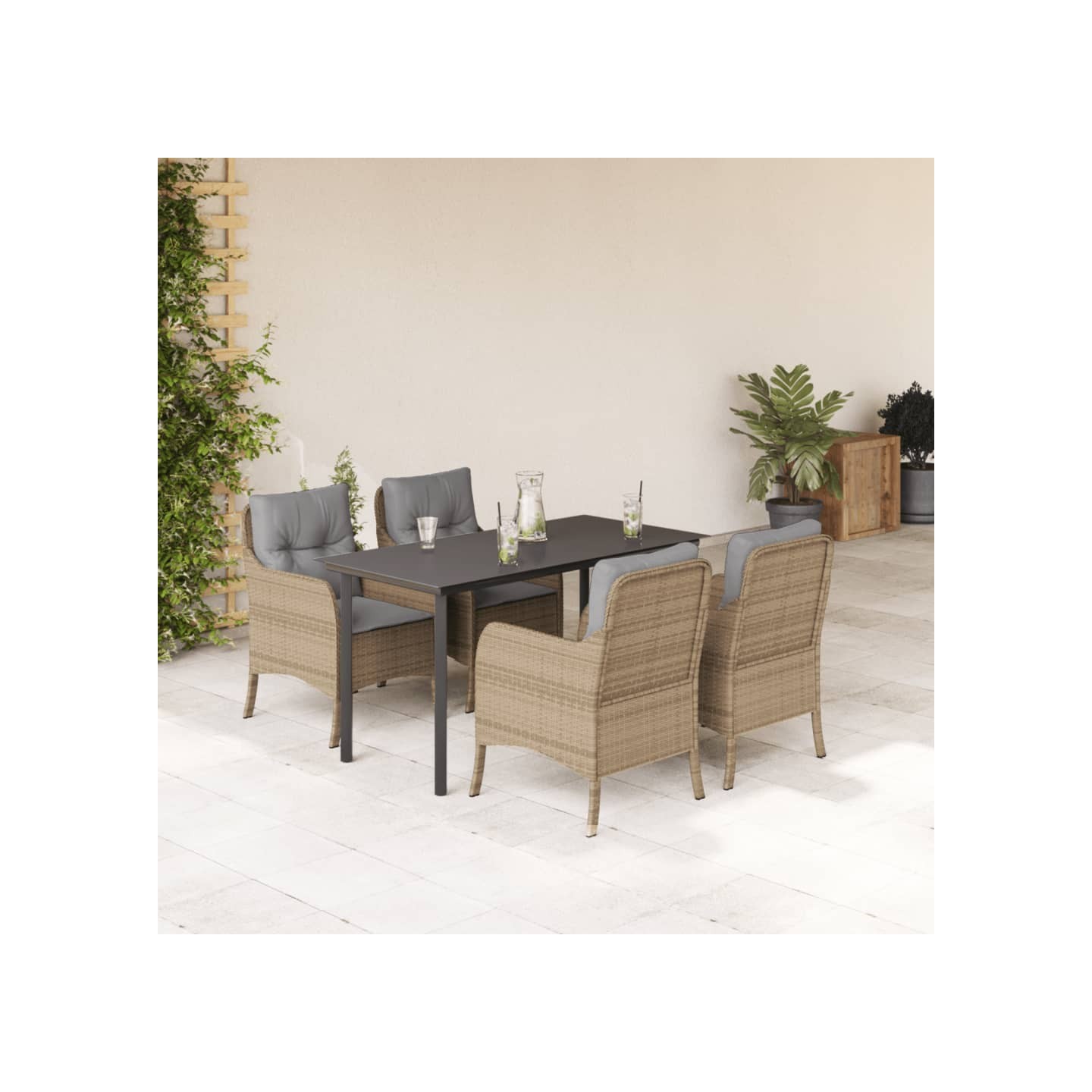 Ensemble à manger de jardin avec coussins 5pcs Beige poly rotin