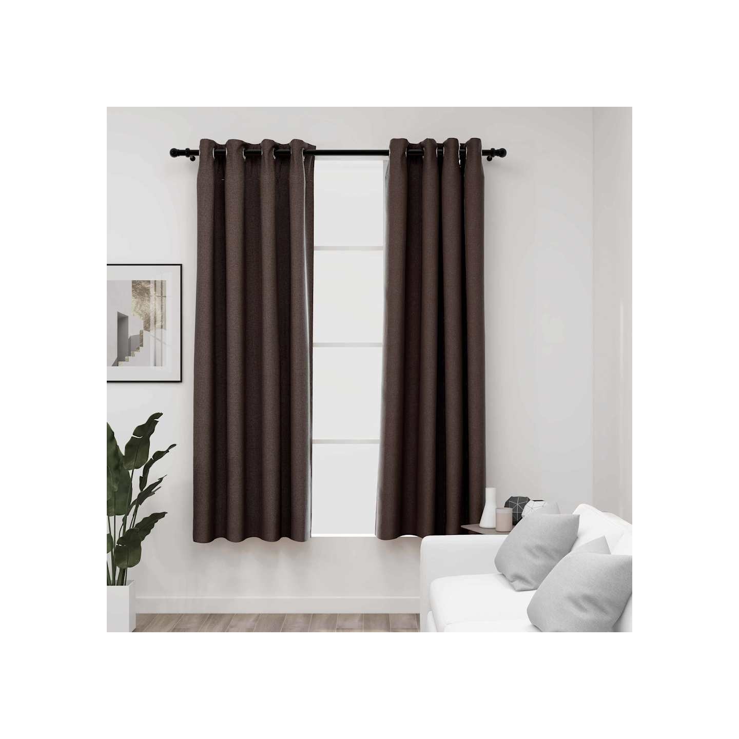 Rideaux occultants Aspect lin avec œillets 2pcs Taupe 140x175cm