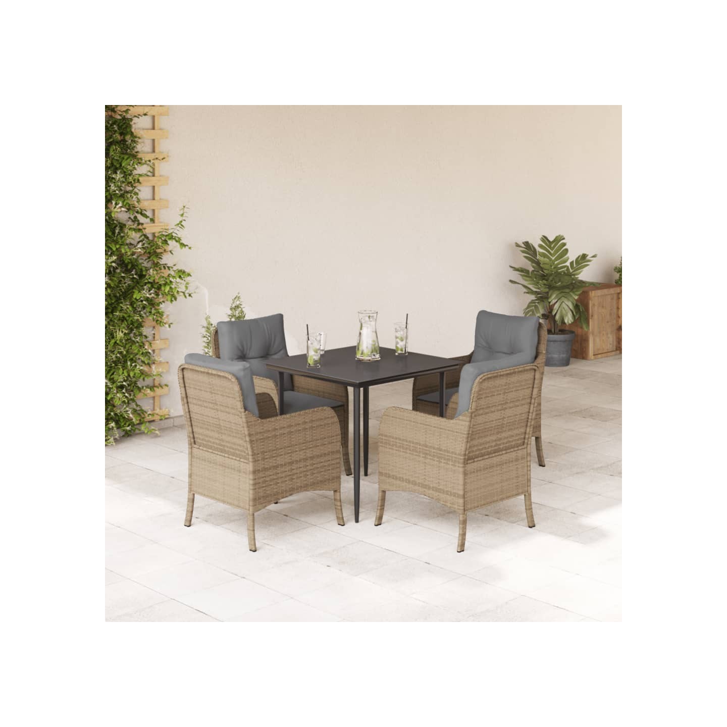 Ensemble à manger de jardin avec coussins 5pcs Beige poly rotin