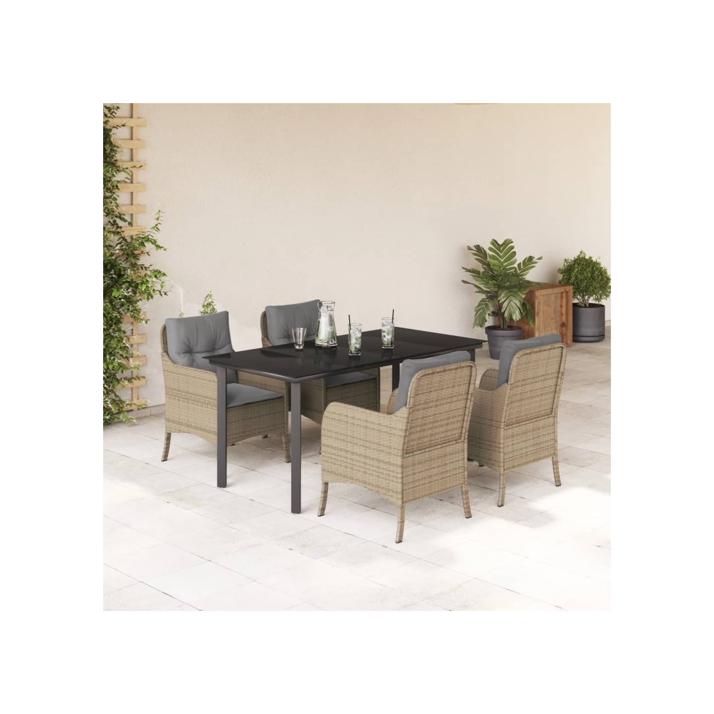 Ensemble à manger de jardin avec coussins 5pcs Beige poly rotin